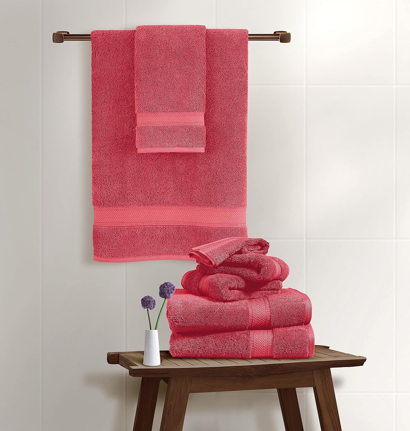 100% Cotton Bath Towel Set of 10, 2 Large Bath Towels, 4 Soft Hand Towels, 4 Wash Towels, Hotel Quality, Super Absorbent - Biking Red