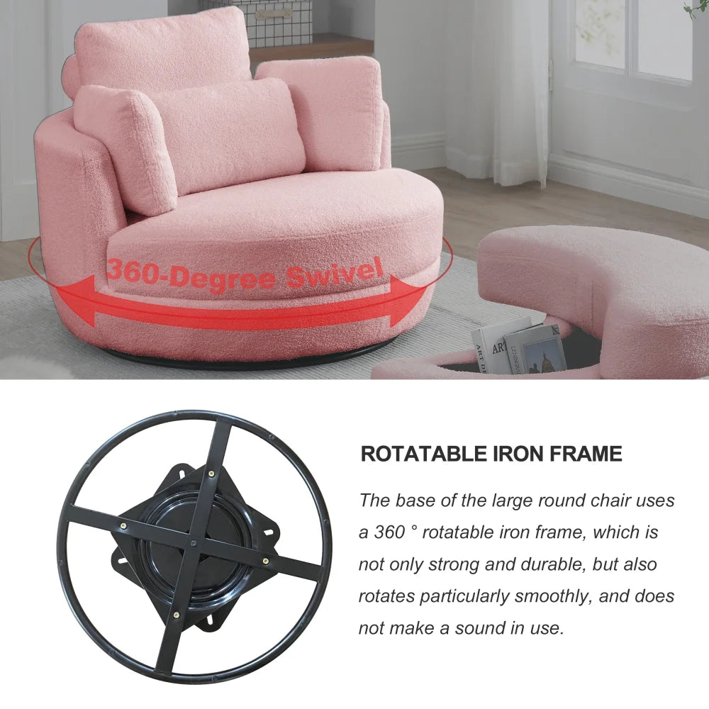 Swivel Barrel Chair, Oversized Swivel Chair with Moon Storage Ottoman Modern Upholstered Accent Chair, round Swivel Barrel Chair with 4 Pillows Leisure Sofa Chair Lounger Armchair for Living Roopink
