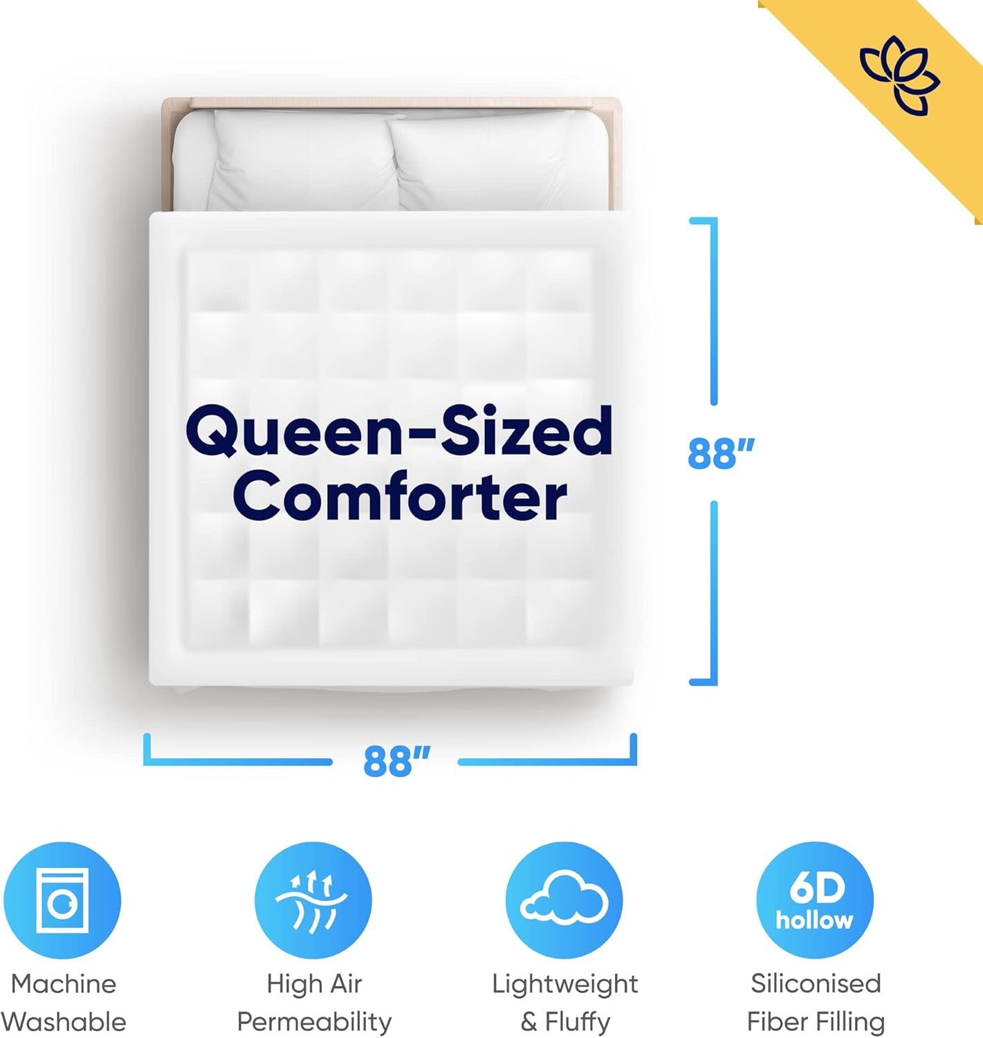 Comforter - Queen Size, White, Microfiber, down Alternative, Reversible, Box Stitched
