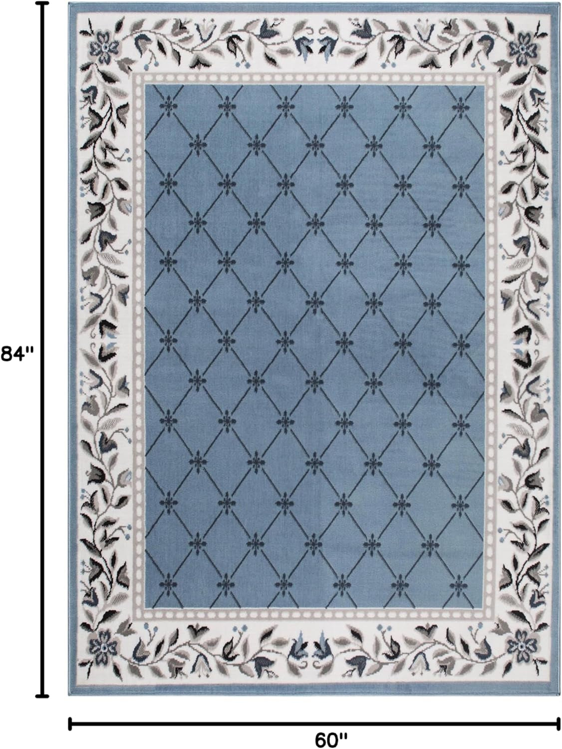Premium Aydin Traditional Diamond Floral Area Rug, Blue/Ivory, 5'2"X7'4"
