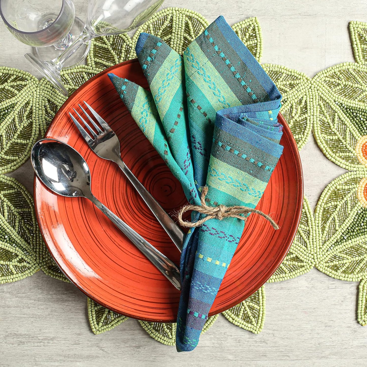 Lightnpro Salsa Stripes Cloth Napkins Set of 12 – Wedding, Christmas & Holiday Table Napkins, Machine Washable Cloth Napkins for Special Occasions & Everyday Use - 18X18 Inch Teal Multi