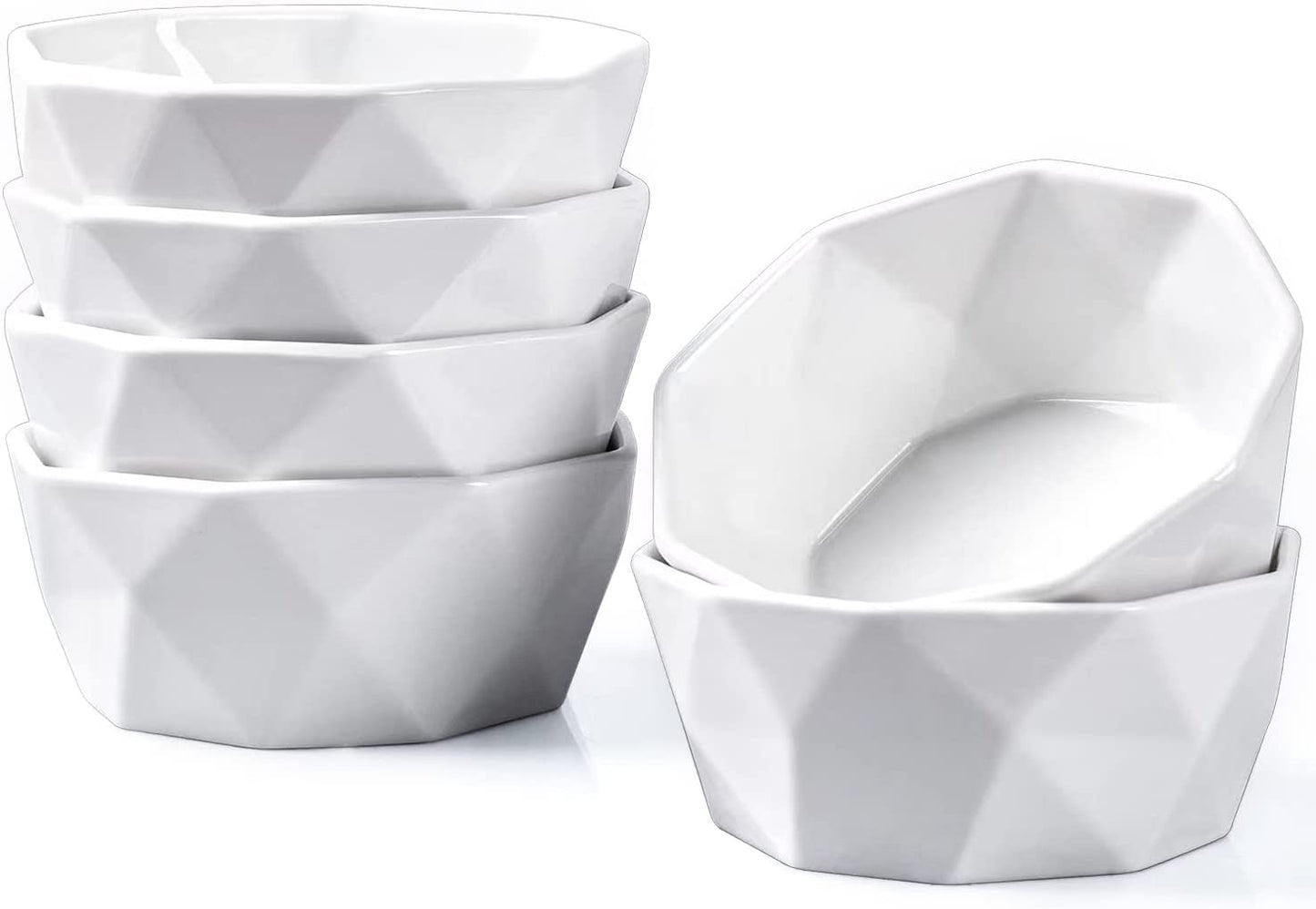 Ramekins 8 Oz, Creme Brulee Ramekins, Porcelain Ramekins Oven Safe, Geometric Style Ramekins for Baking Souffle, Ice Cream, Snack, Charcuterie Bowls, Set of 6, White