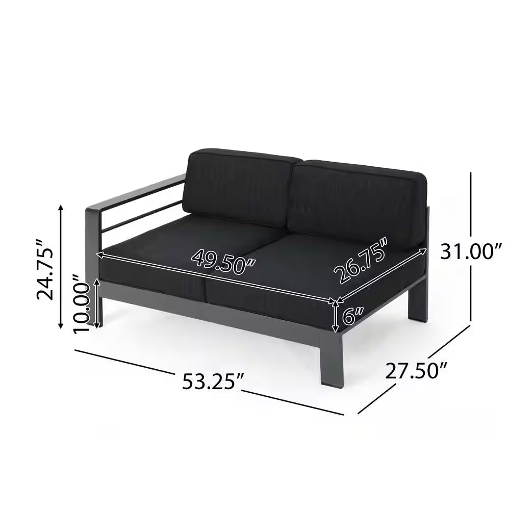 Gray 5-Piece Aluminum Outdoor Patio Fire Pit Conversation Set with Dark Gray Cushions