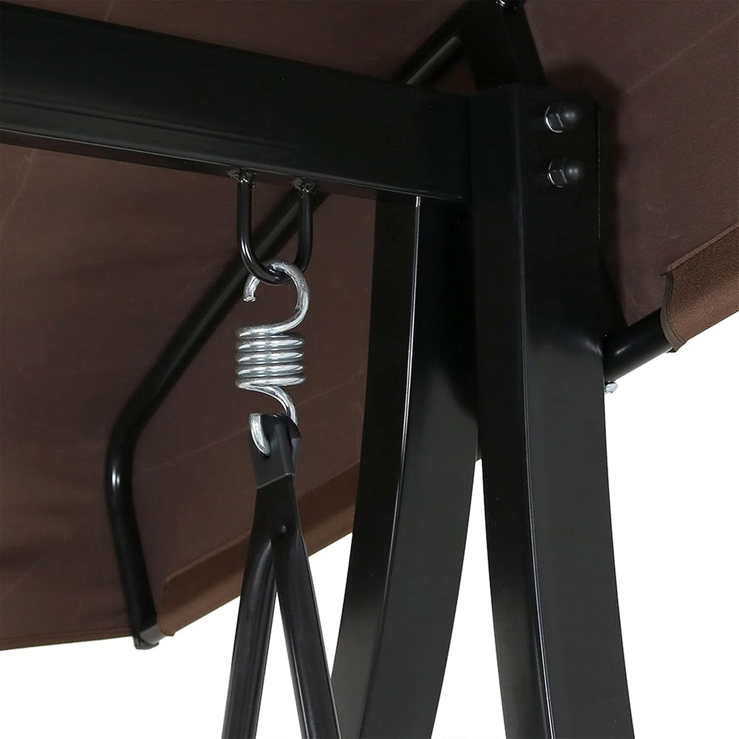 3-Seat Patio Swing with Steel Frame and Canopy - 600-Pound Weight Capacity - Brown Stripe Cushions