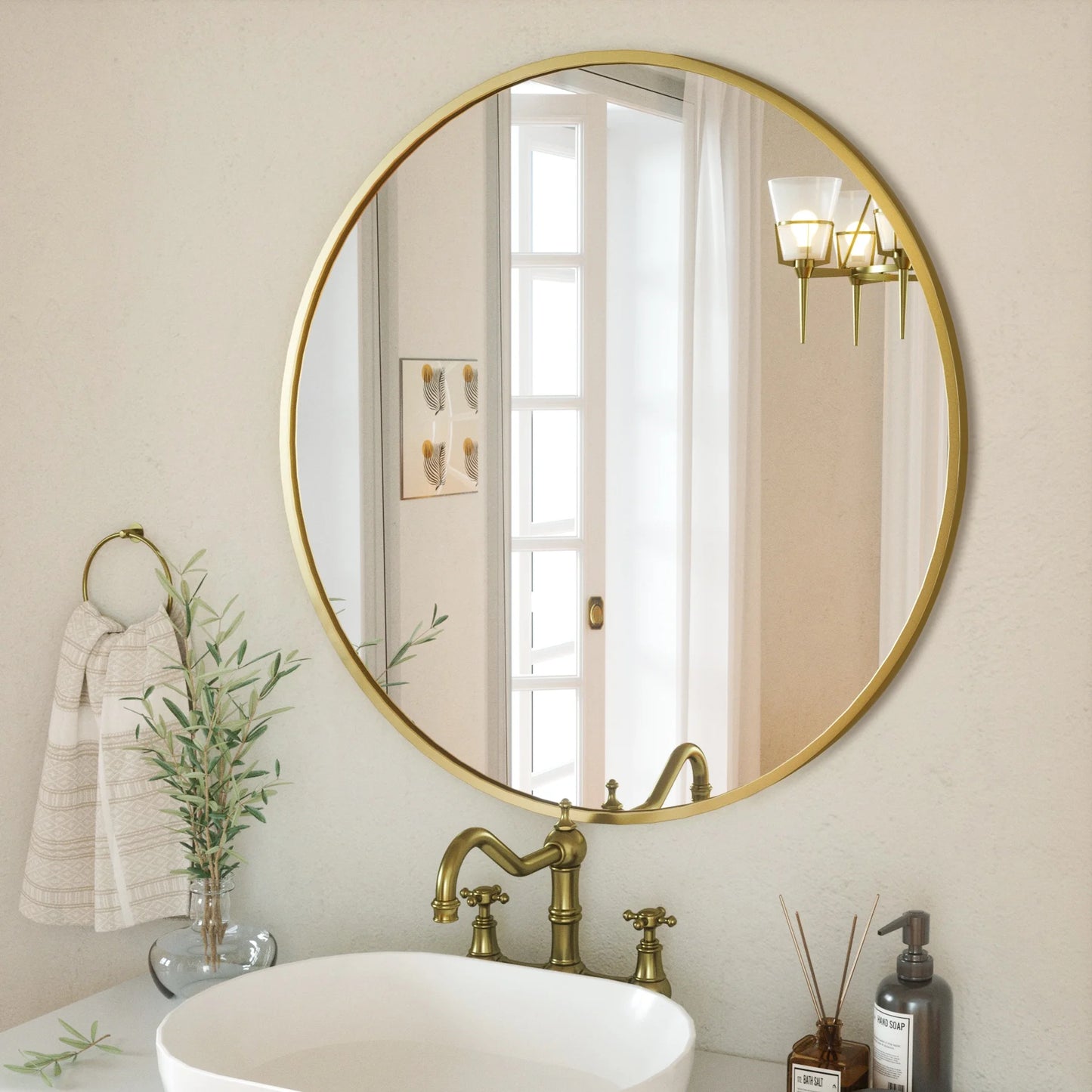 36" Wall Mirror Bathroom Mirror Wall Mounted round Mirror, Gold
