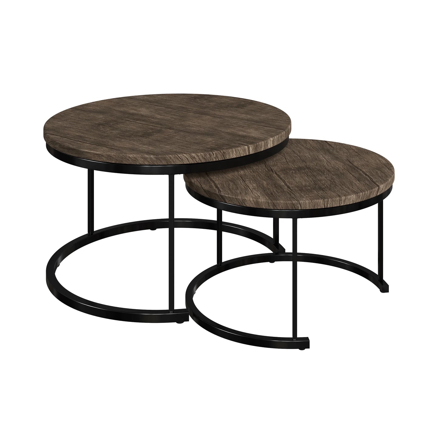 2-Piece round Coffee Table Set - Nesting Tables for Living Room, Side Tables to Use Together or Separately,Gray-Brown