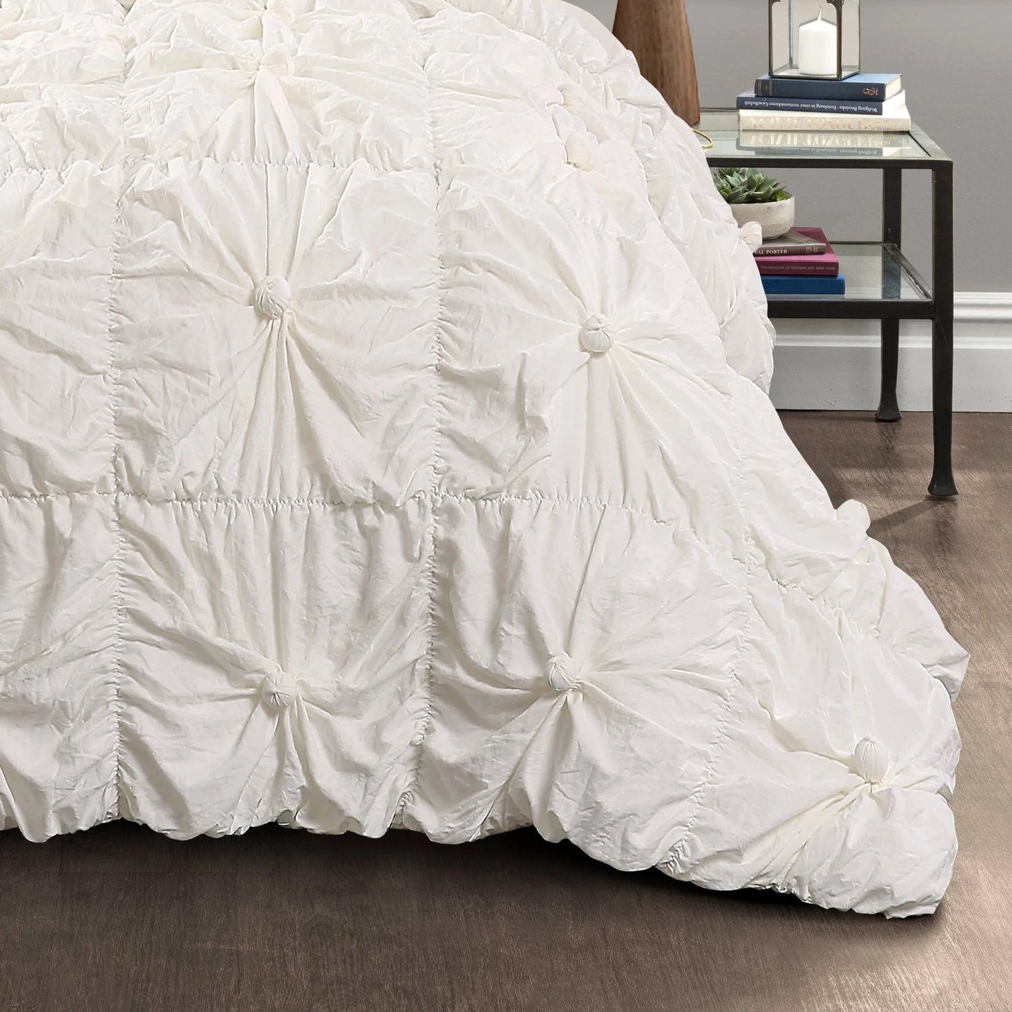 Bella Textured Ruching Comforter, Full/Queen, White, 3-Pc Set