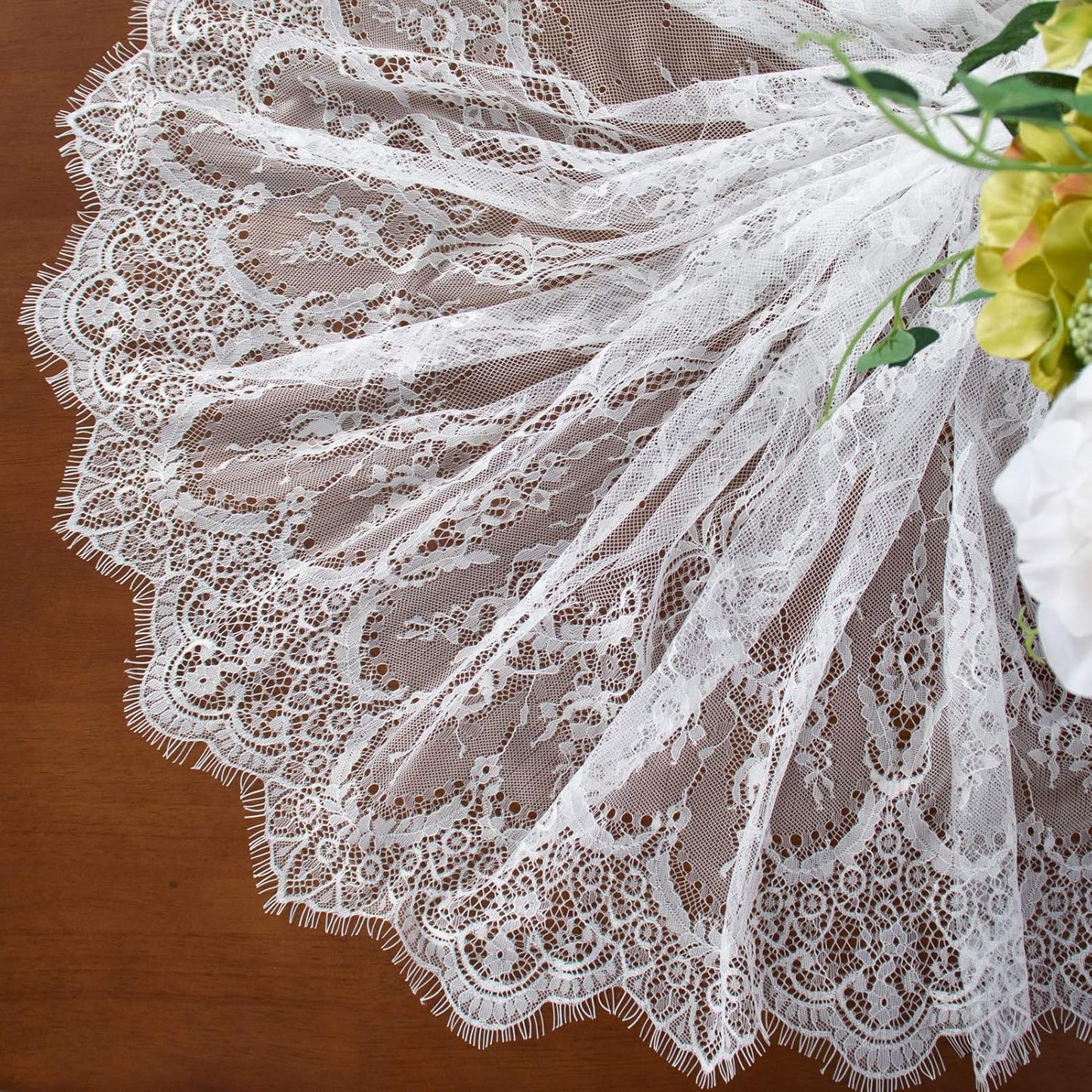 Lace Party Tablecloth Rustic Floral Fabric Rectangle Lace Table Cloth Baby Tablecloth Tea Party Tablecloth Fabric Table Cover (1, White-005)