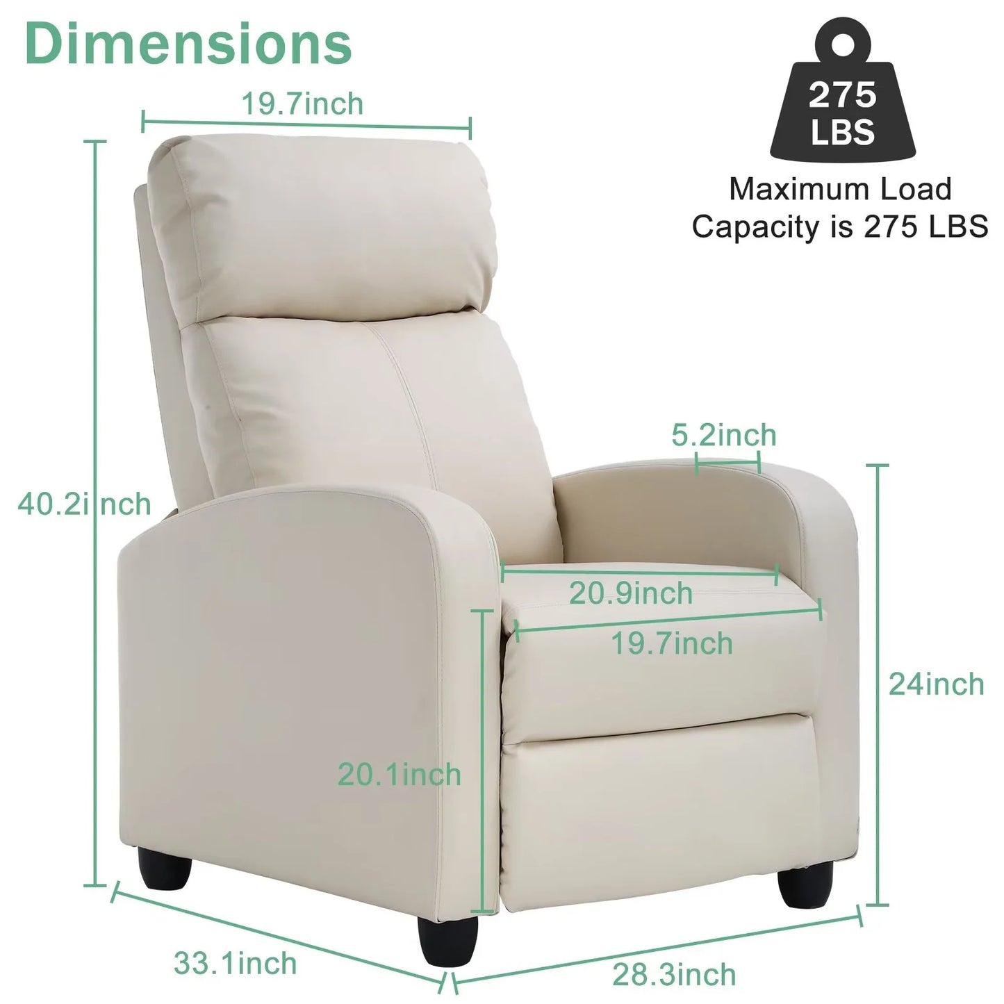 Recliner Chair for Living Room Home Theater Seating Single Reclining Sofa Lounge with Padded Seat Backrest (Beige)