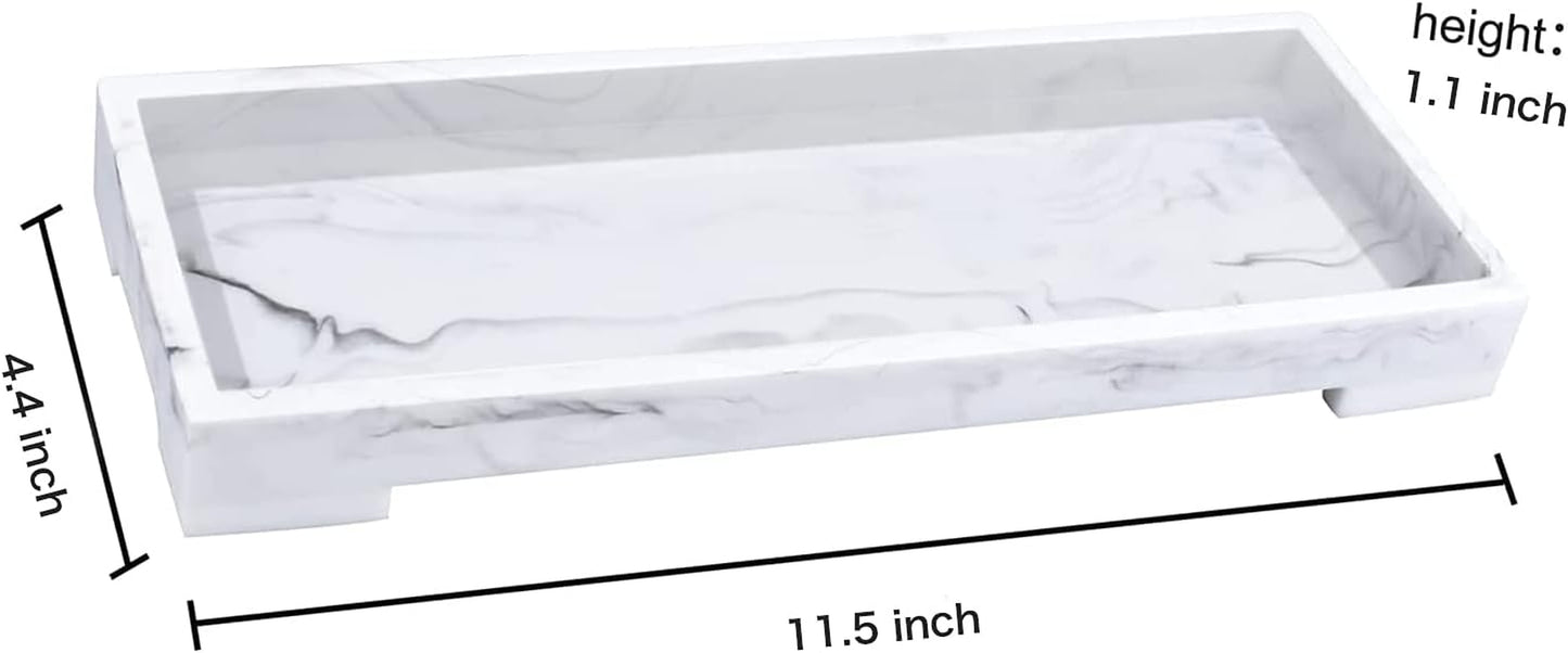 Vanity Toilet Tank Tray, White Elegant Marble Pattern Bathtub Organizer, Bathroom Collector for Small Things, Make-Up Desk, Resin Dresser Jewelry Tray - Medium Size