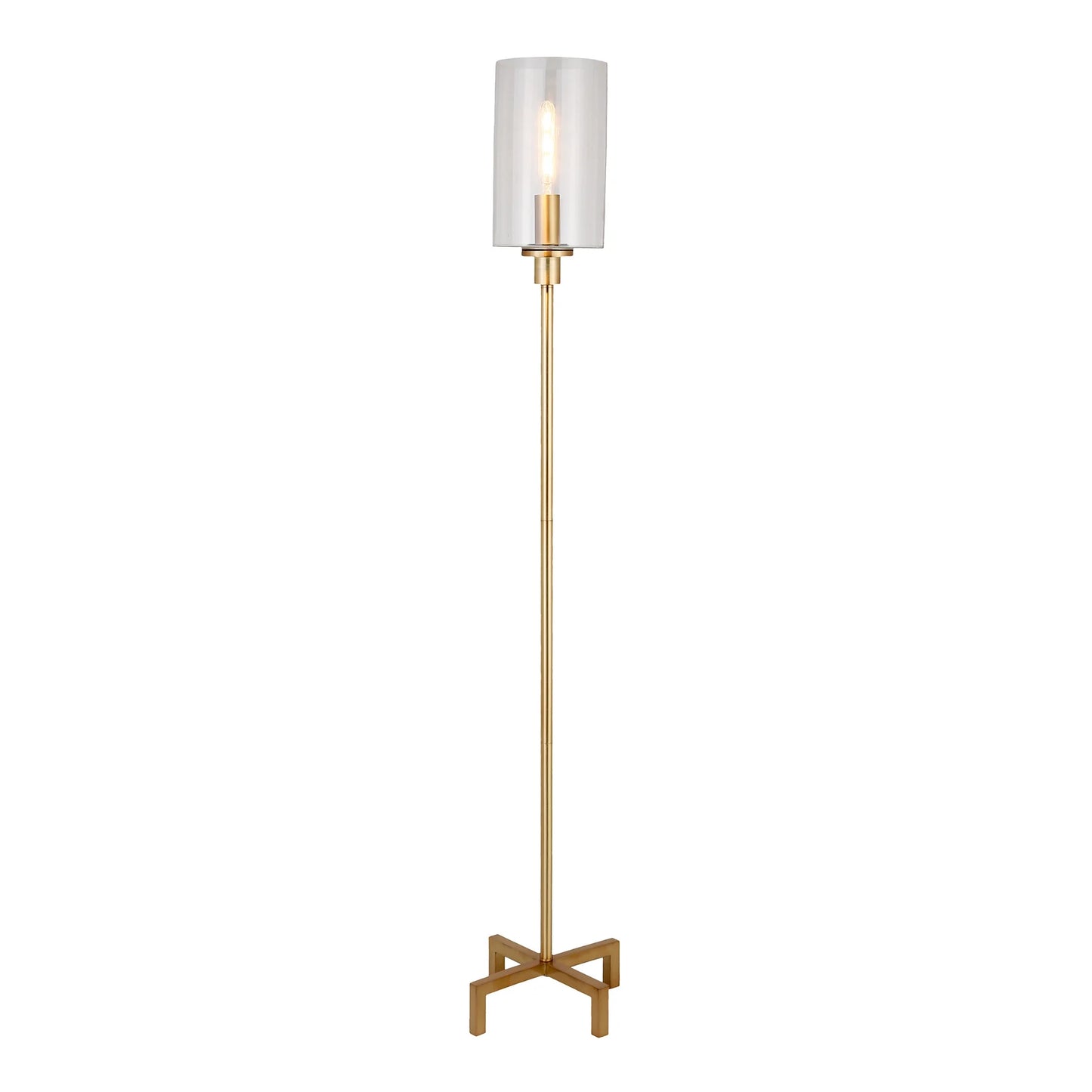 Panos 66.25" Tall Floor Lamp with Glass Shade, Brass/Clear