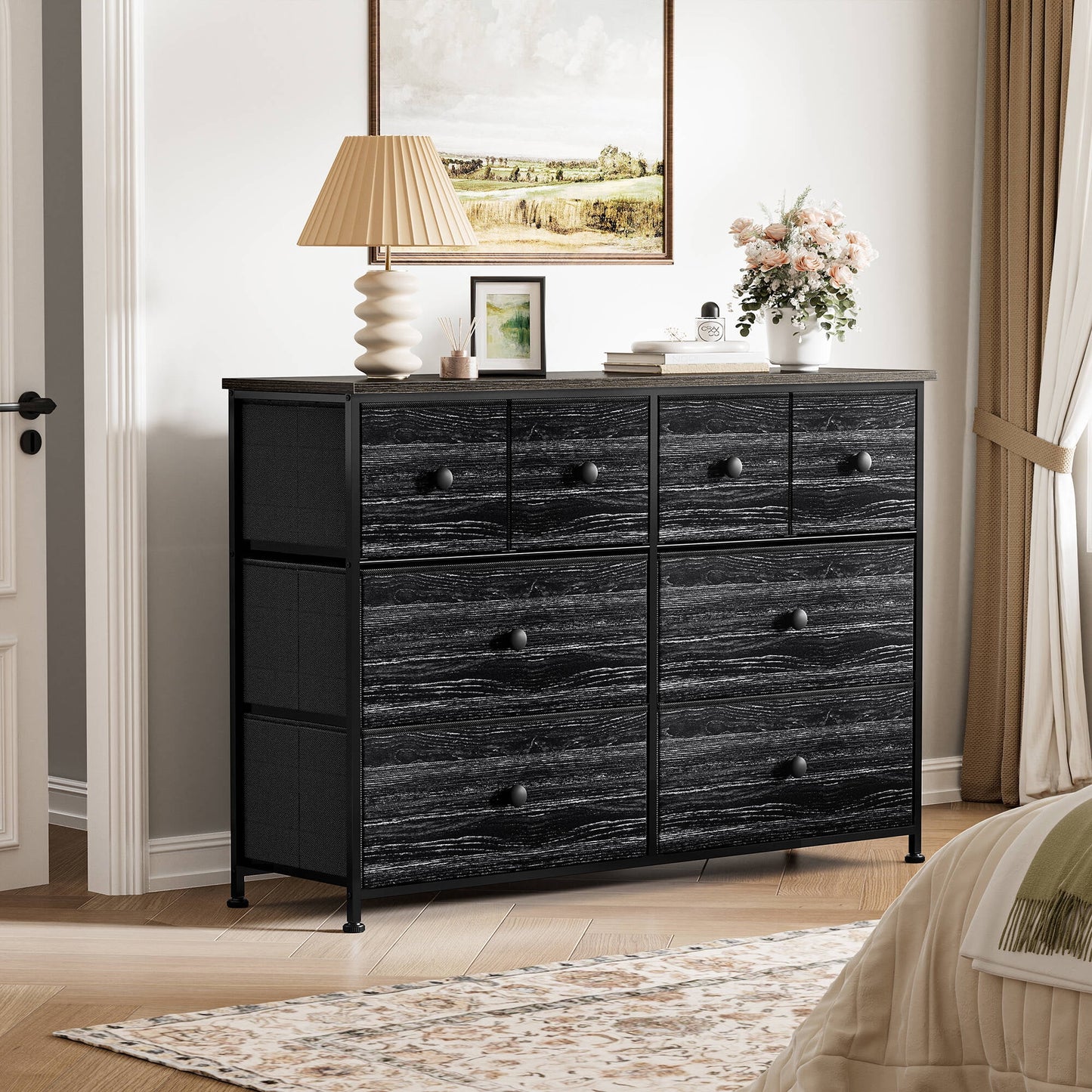 8 Drawer Dresser for Bedroom Chest of Drawers Fabric Storage Bin Black