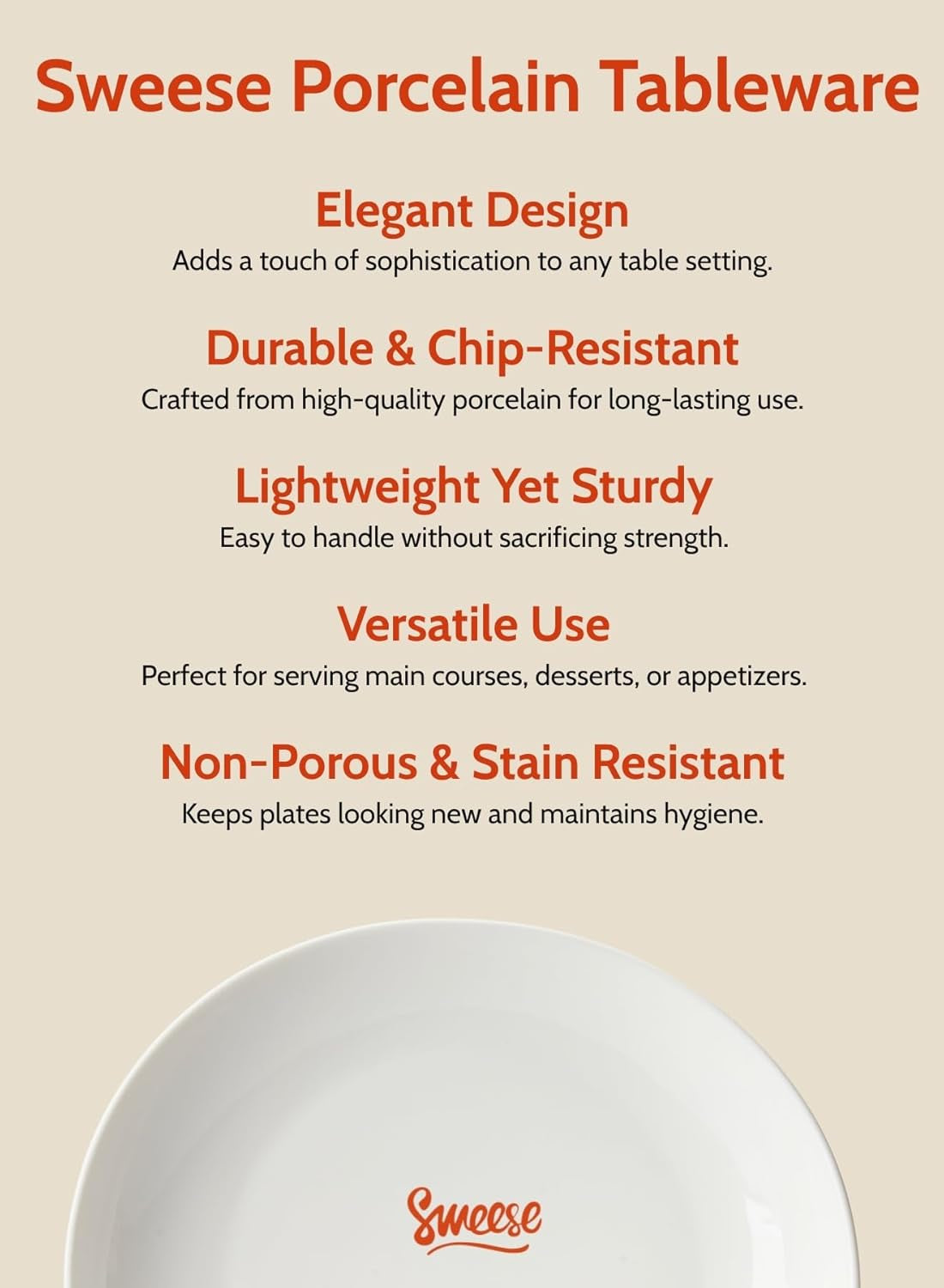 Porcelain 11 Inch Dinner Plates Set of 6 - White Dinner Plates - Dishwasher, Microwave, Oven Safe, Scratch Resistant