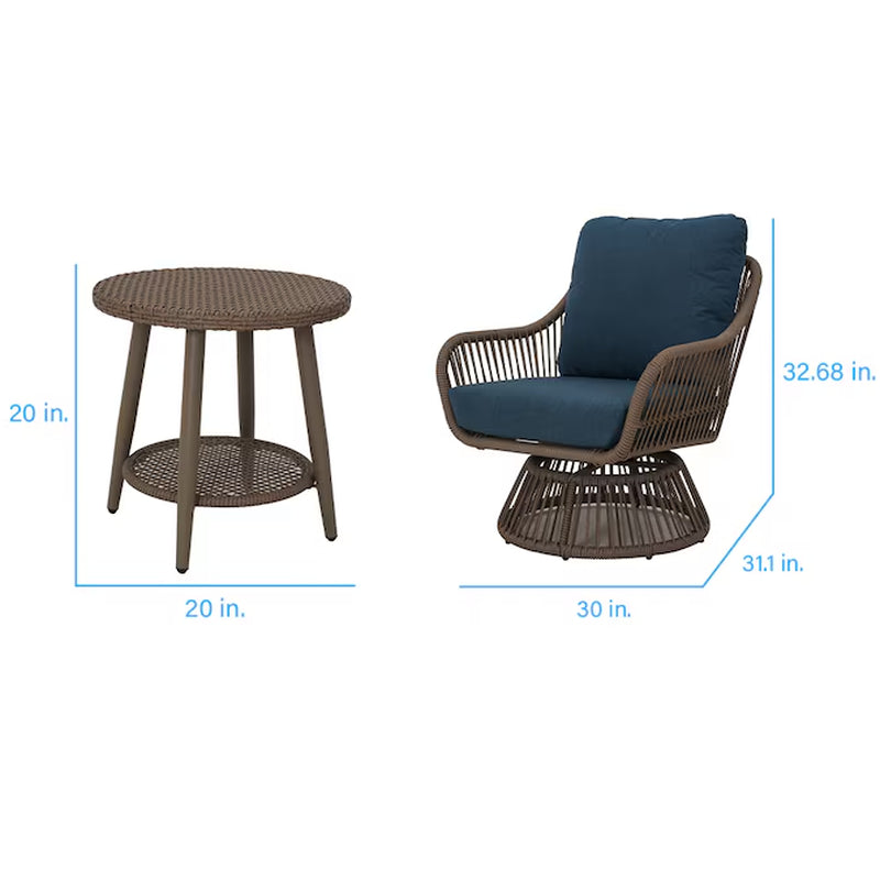 Killian 3 -Piece Wicker Patio Conversation Set with Blue Cushions