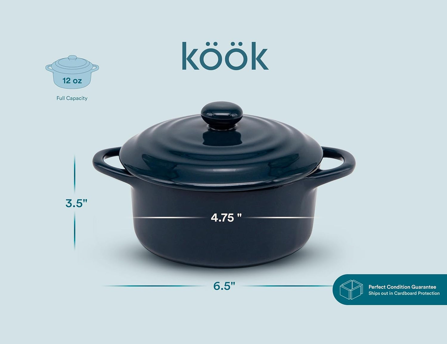 Ceramic Mini Cocotte Set, Small Casserole Dishes with Lids and Handles, Individual Baking Ramekins, Oven, Microwave & Dishwasher Safe, Stoneware, 12 Oz, Set of 4, Navy