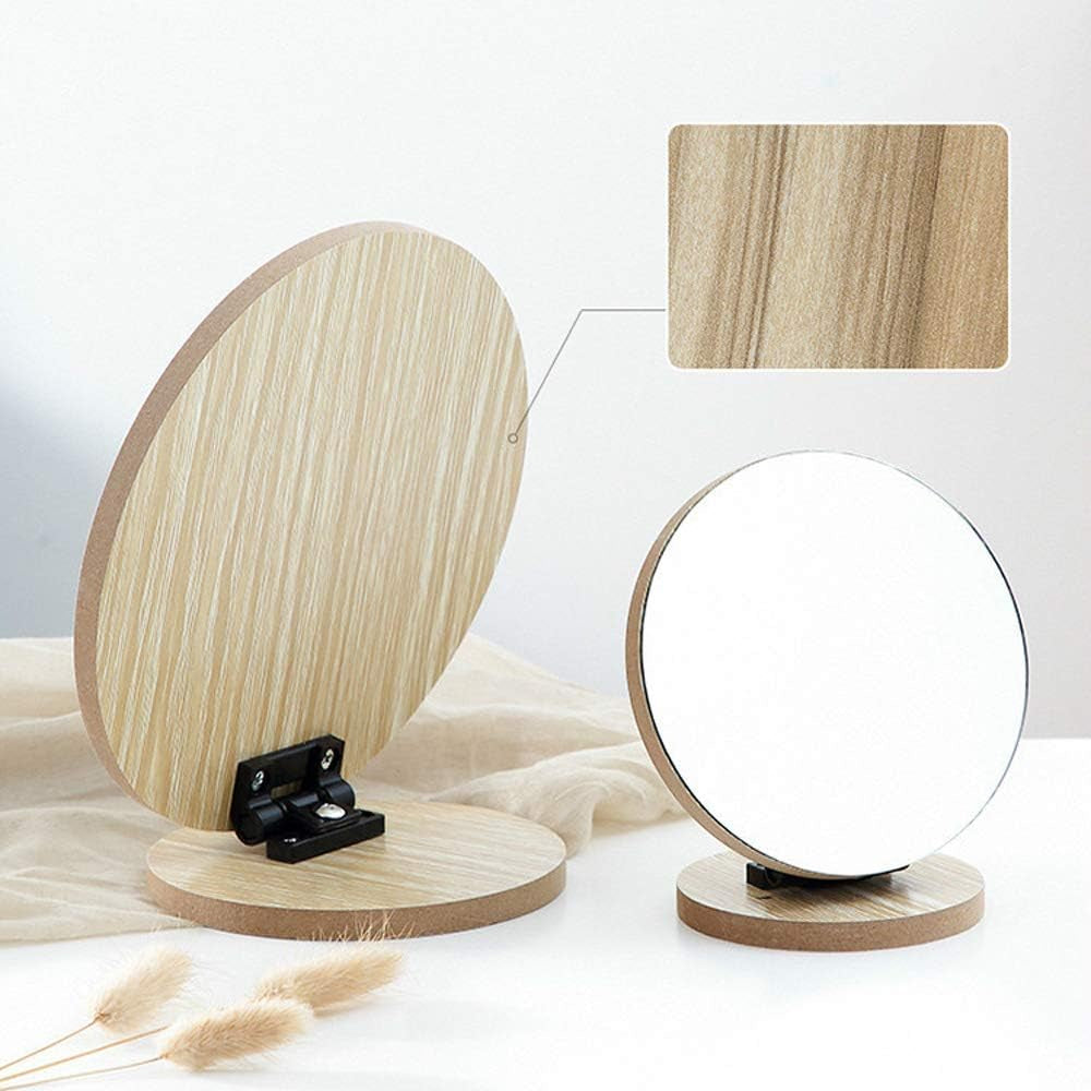 Oval Compact Table Mirror - Wood Framed Desktop Mirror with 90 Degree Rotation for Makeup & Cosmetic