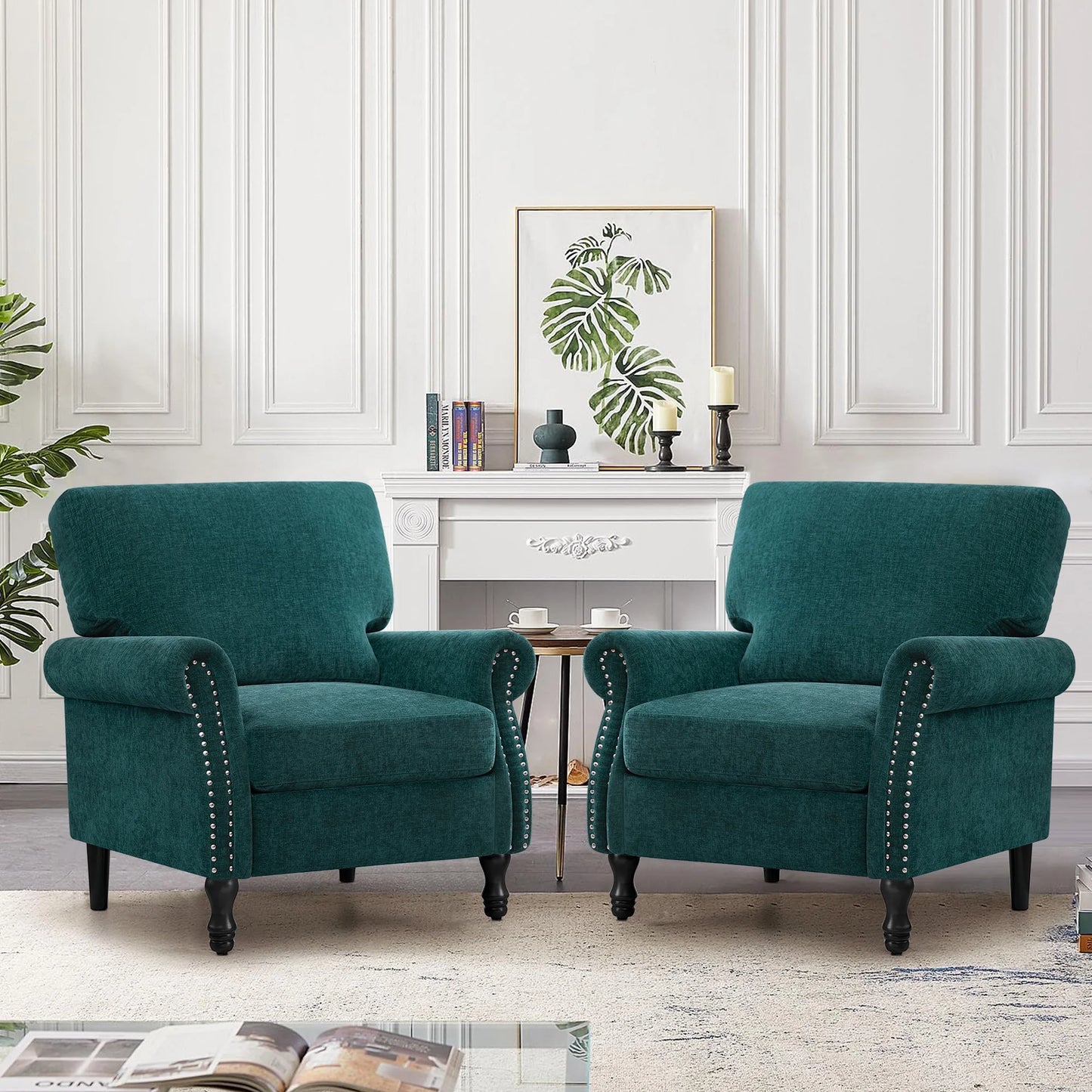 Modern Accent Chair Armchair, Linen Fabric Upholstered Comfy Single Sofa with Solid Wood Frame for Living Room, Green