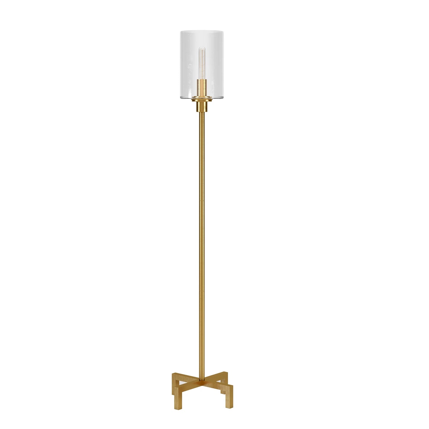 Panos 66.25" Tall Floor Lamp with Glass Shade, Brass/Clear