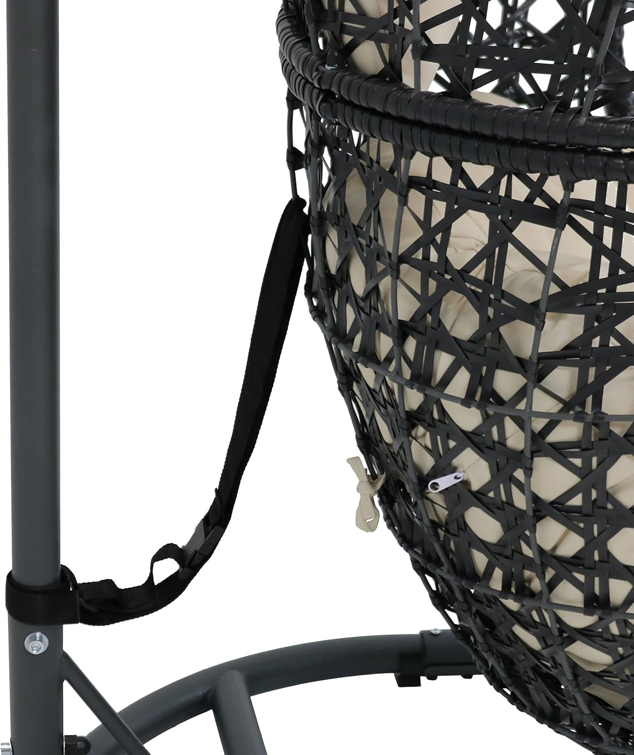 Cordelia Hanging Egg Chair with Steel Stand Set - Resin Wicker Porch Swing - Includes Beige Cushion and Headrest