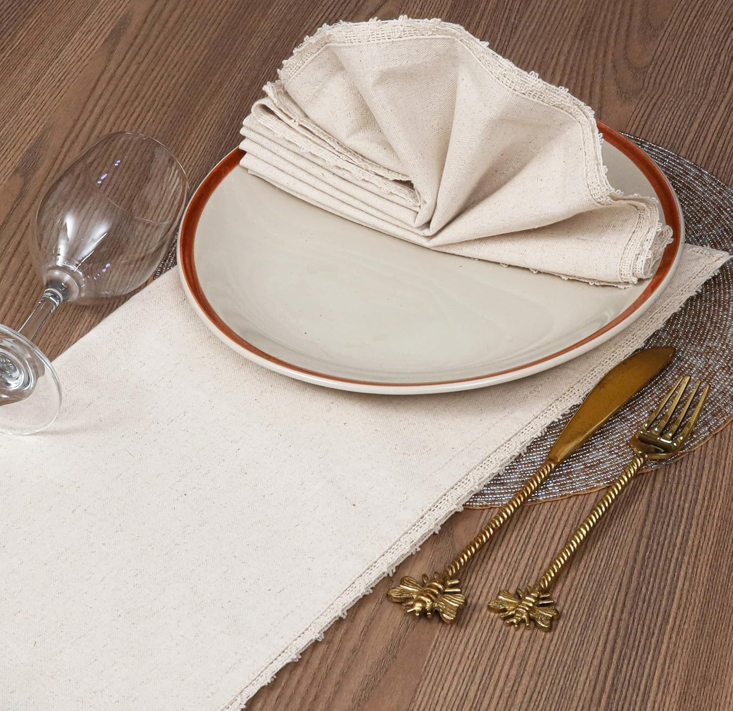 Cloth Dinner Napkins Linen Flax Cotton 18X18 Inch with Lace Set of 12, Natural Mitered Corners Perfect for Wedding Mashine Washable Reusable Napkins Dinner, Parties and Table Decorations