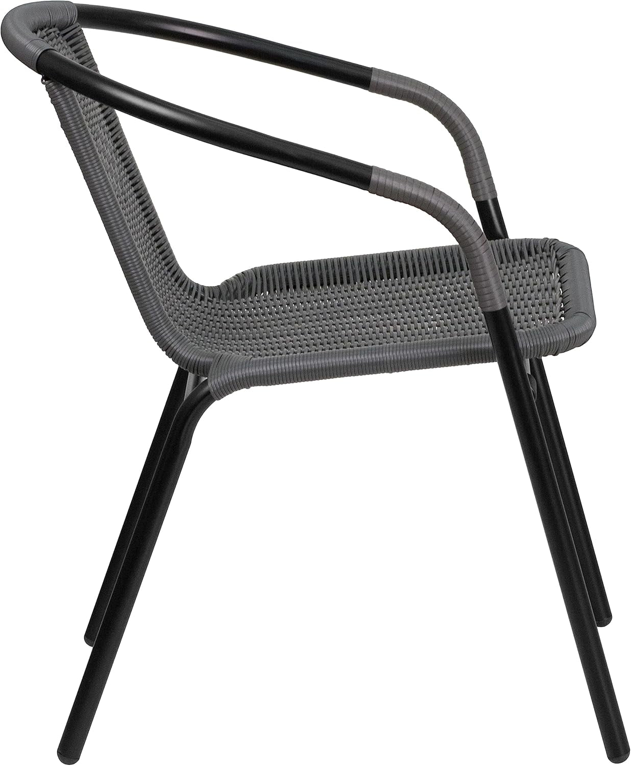 Set of 2 Modern Rattan Indoor/Outdoor Stack Chairs, Stacking Rattan Patio Chairs with Curved Back and Cross Bracing, Gray