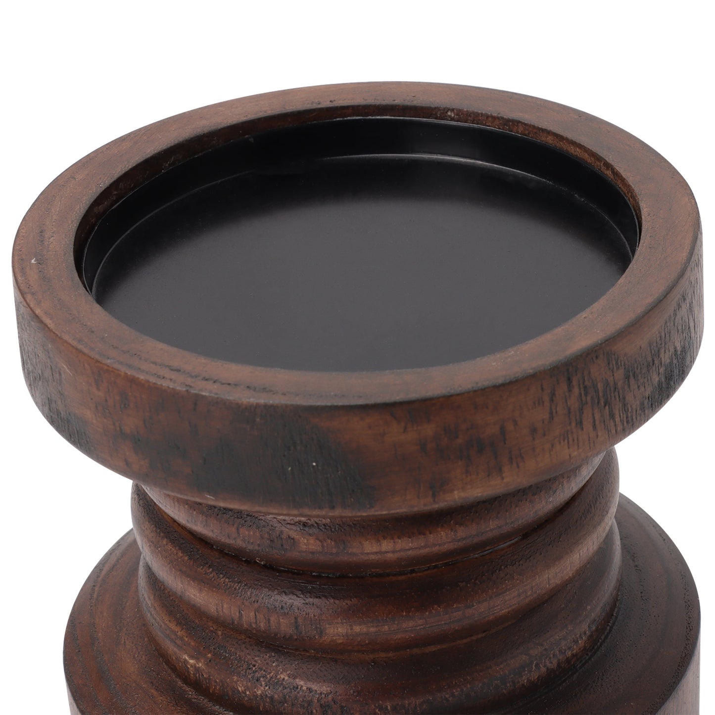 Decorative Wood Pillar Candleholder, Dark Brown, 6"