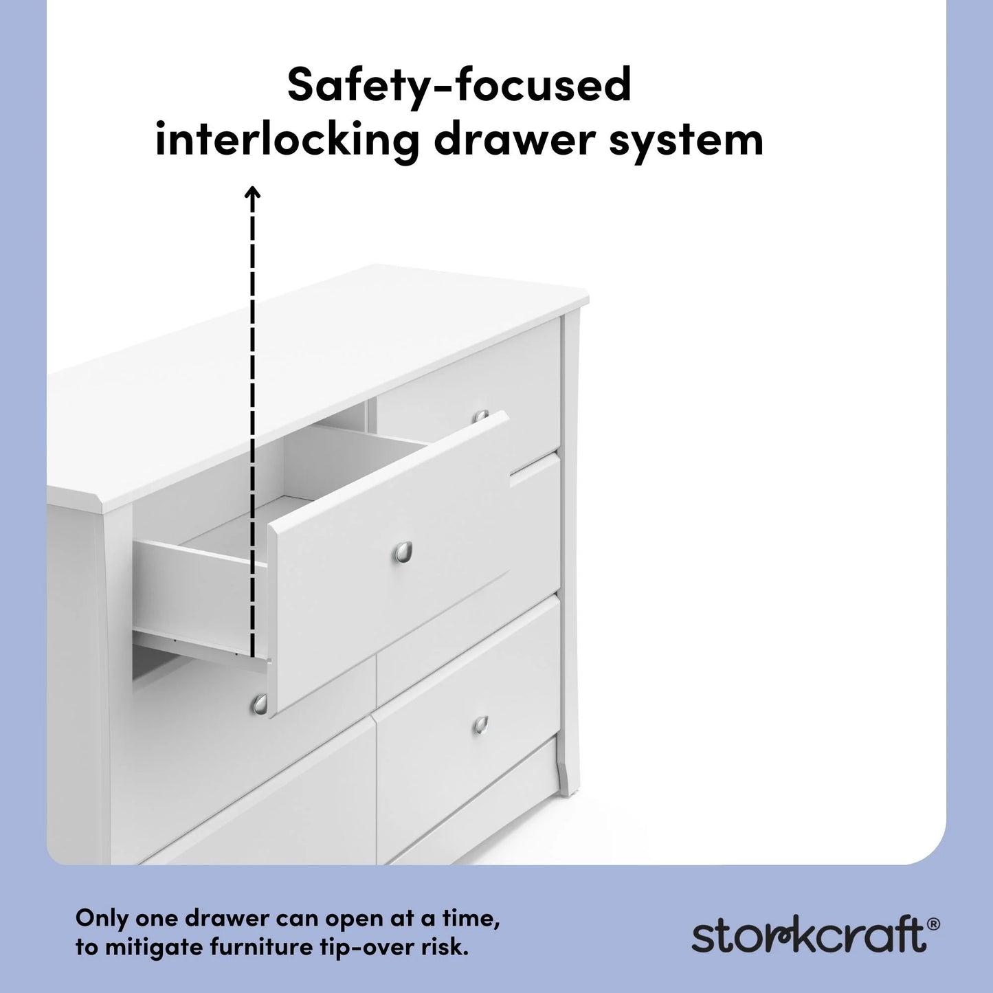 Crescent 6 Drawer Nursery Double Dresser, White