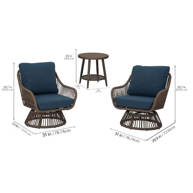 Killian 3 -Piece Wicker Patio Conversation Set with Blue Cushions