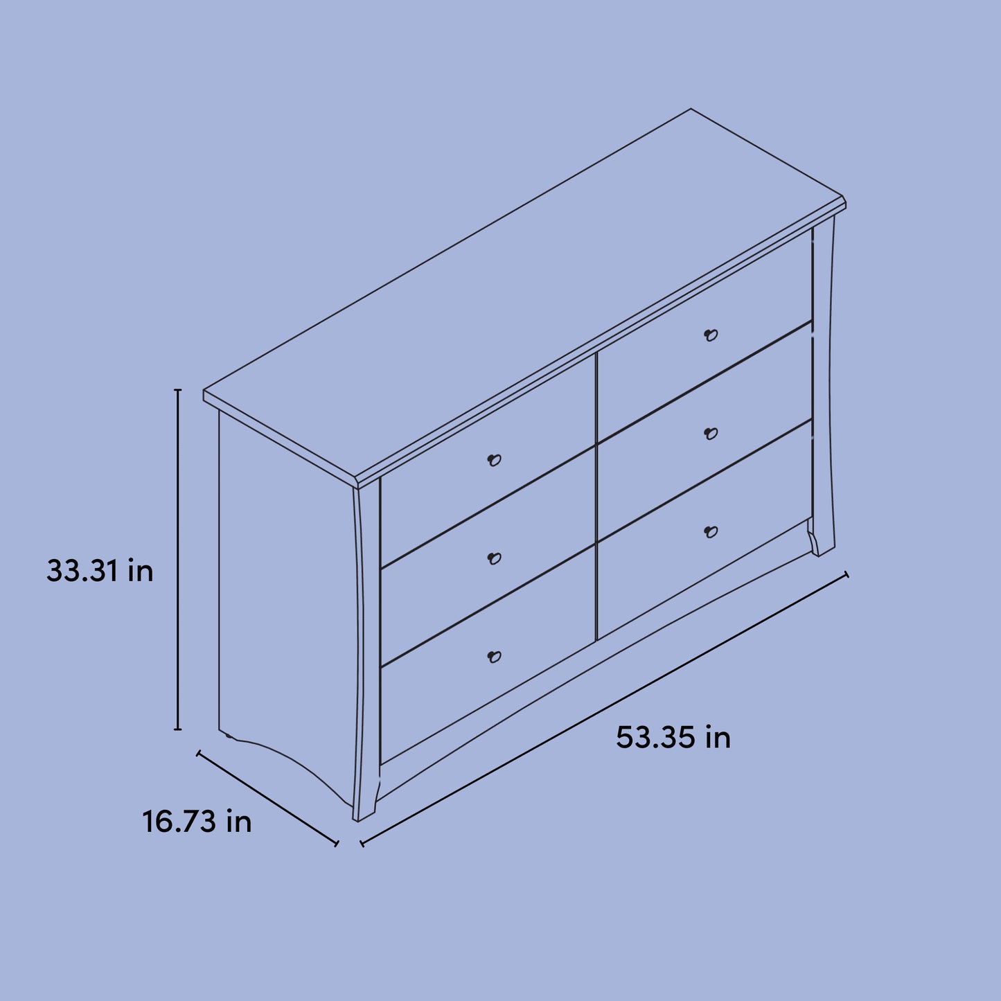 Crescent 6 Drawer Nursery Double Dresser, White