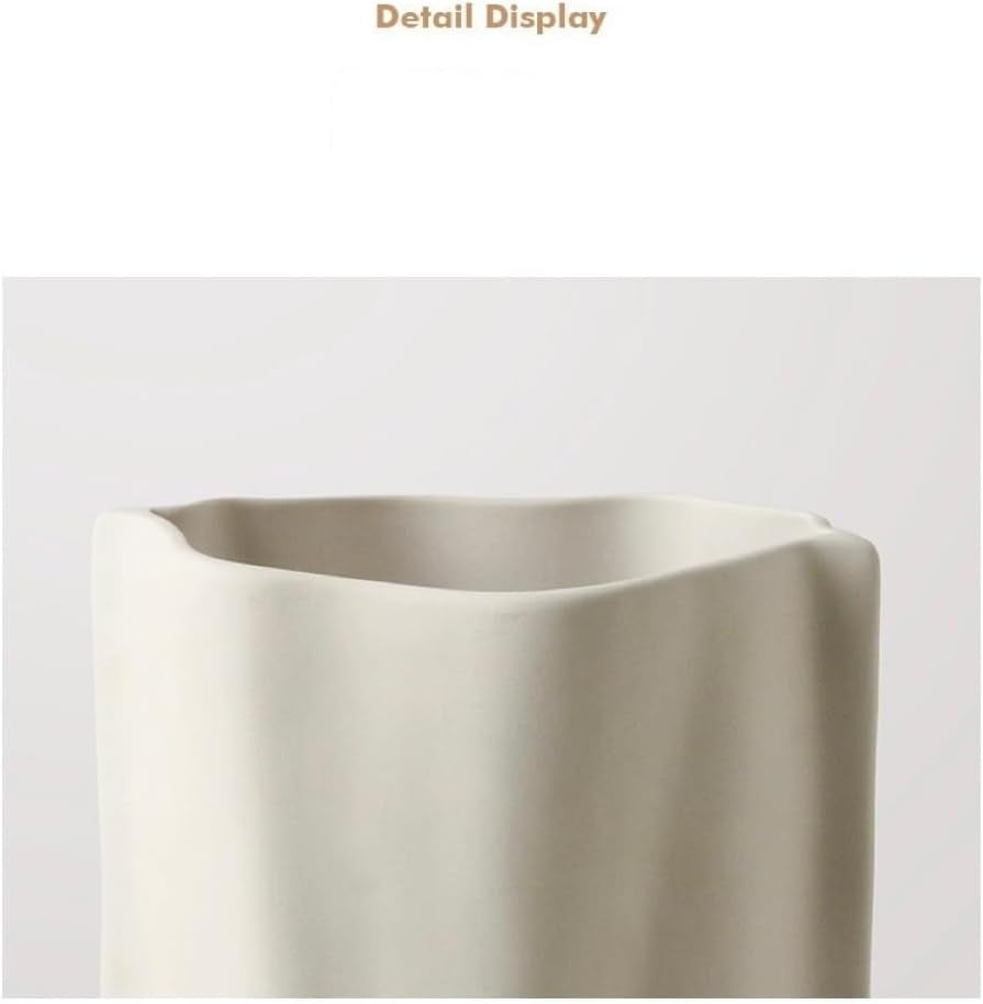 Creative Fold Paper Bag Ceramic Vase Handmade Ceramic Vase Living Room Bedroom Model Room Flower Arrangement Ornaments Jewelry (White)