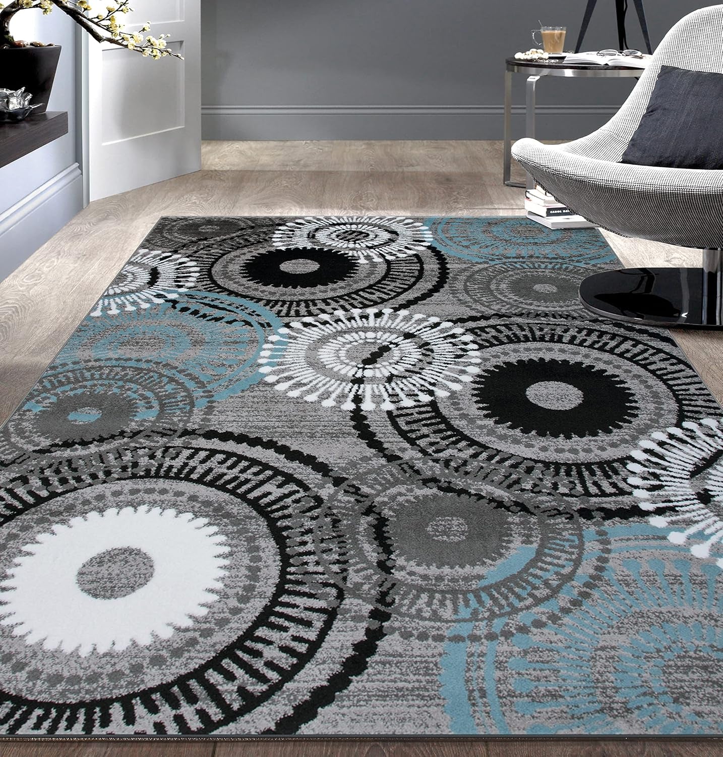 Contemporary Circles Area Rug 10' X 14' Blue