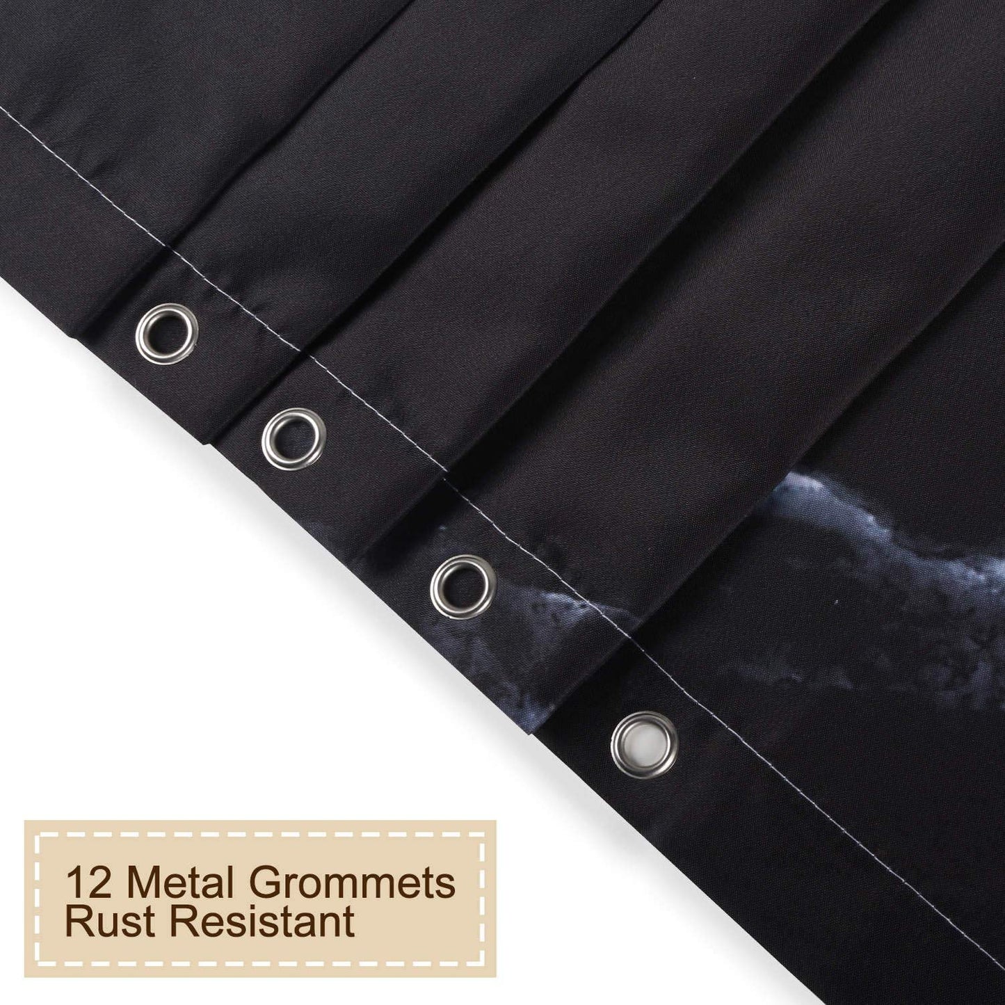 Black Marble Shower Curtain Set with 12 Hooks, Bathroom Decor, 72Wx72H