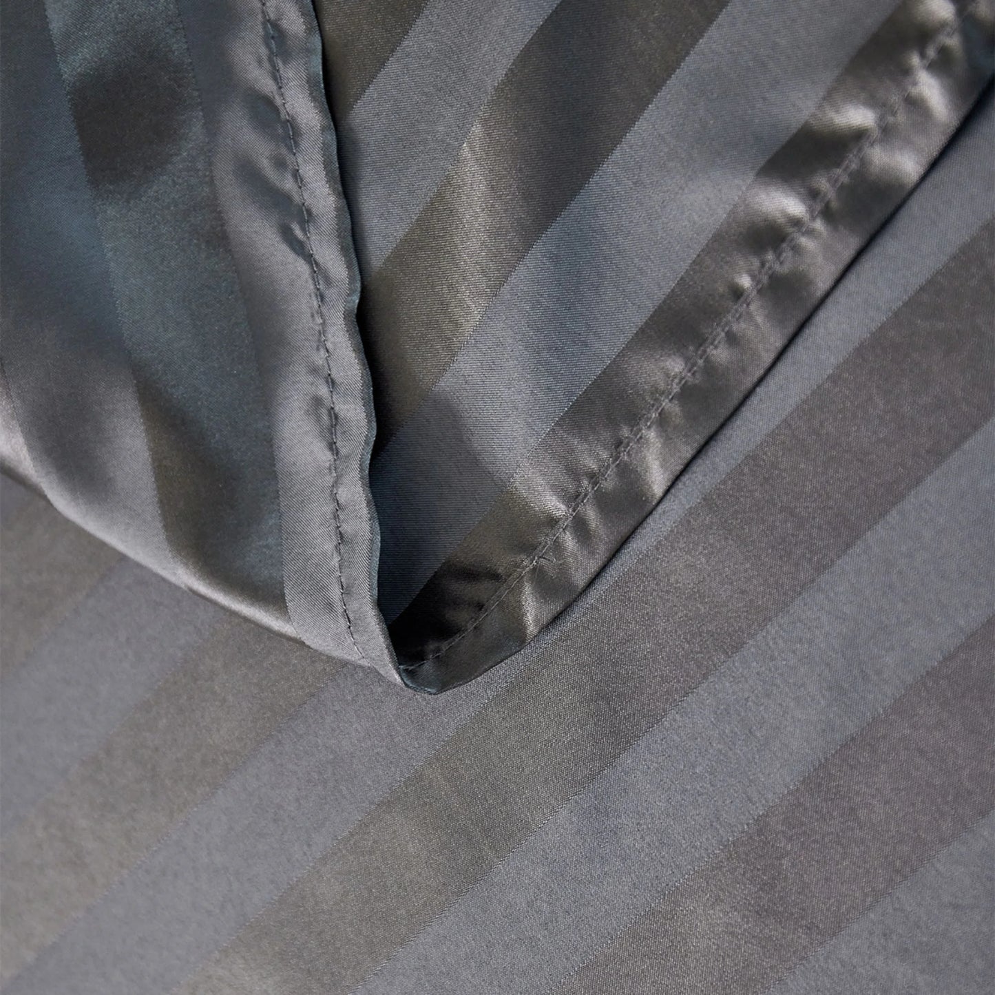 Satin Sheets Full Silk Sheets Dark Gray Stripe Bed Sheet Set Deep Pocket Bed Flat Fitted Sheet, 4-Pieces