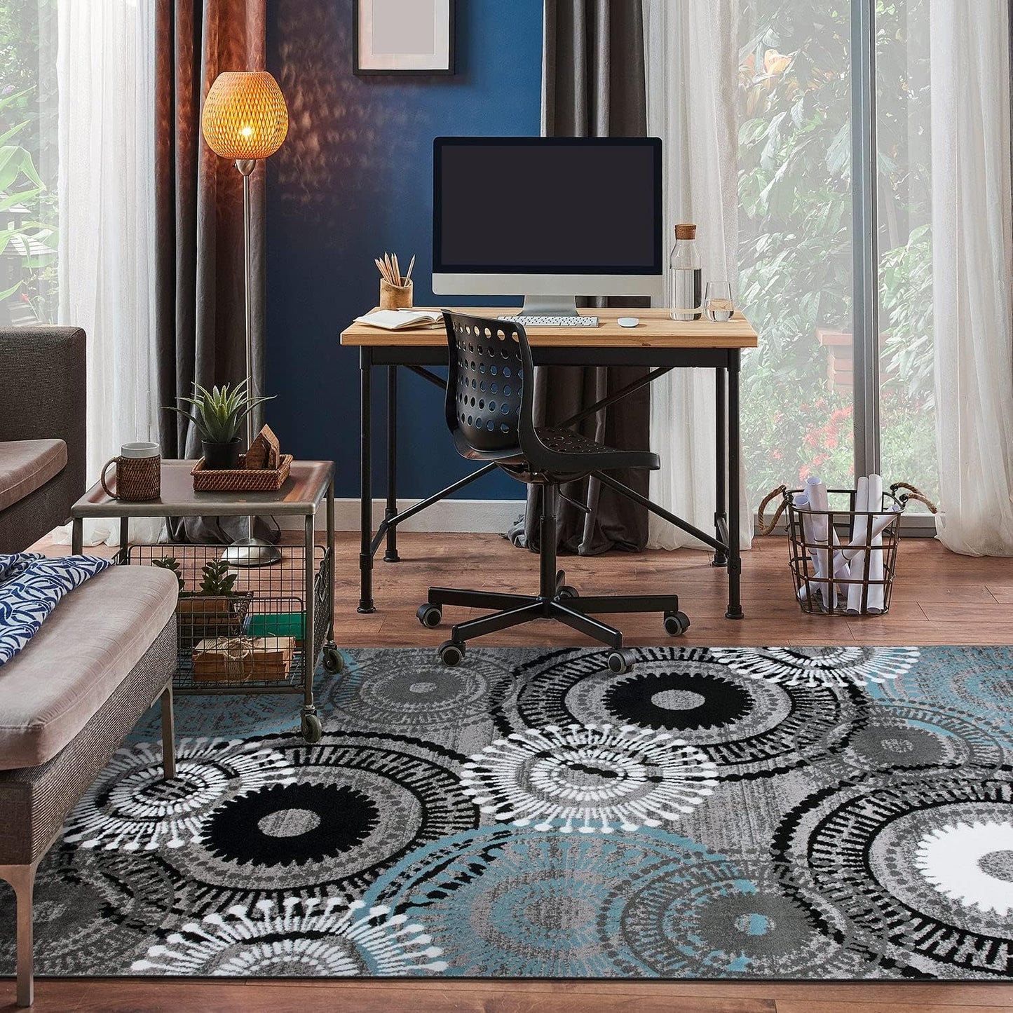 Contemporary Circles Area Rug 10' X 14' Blue