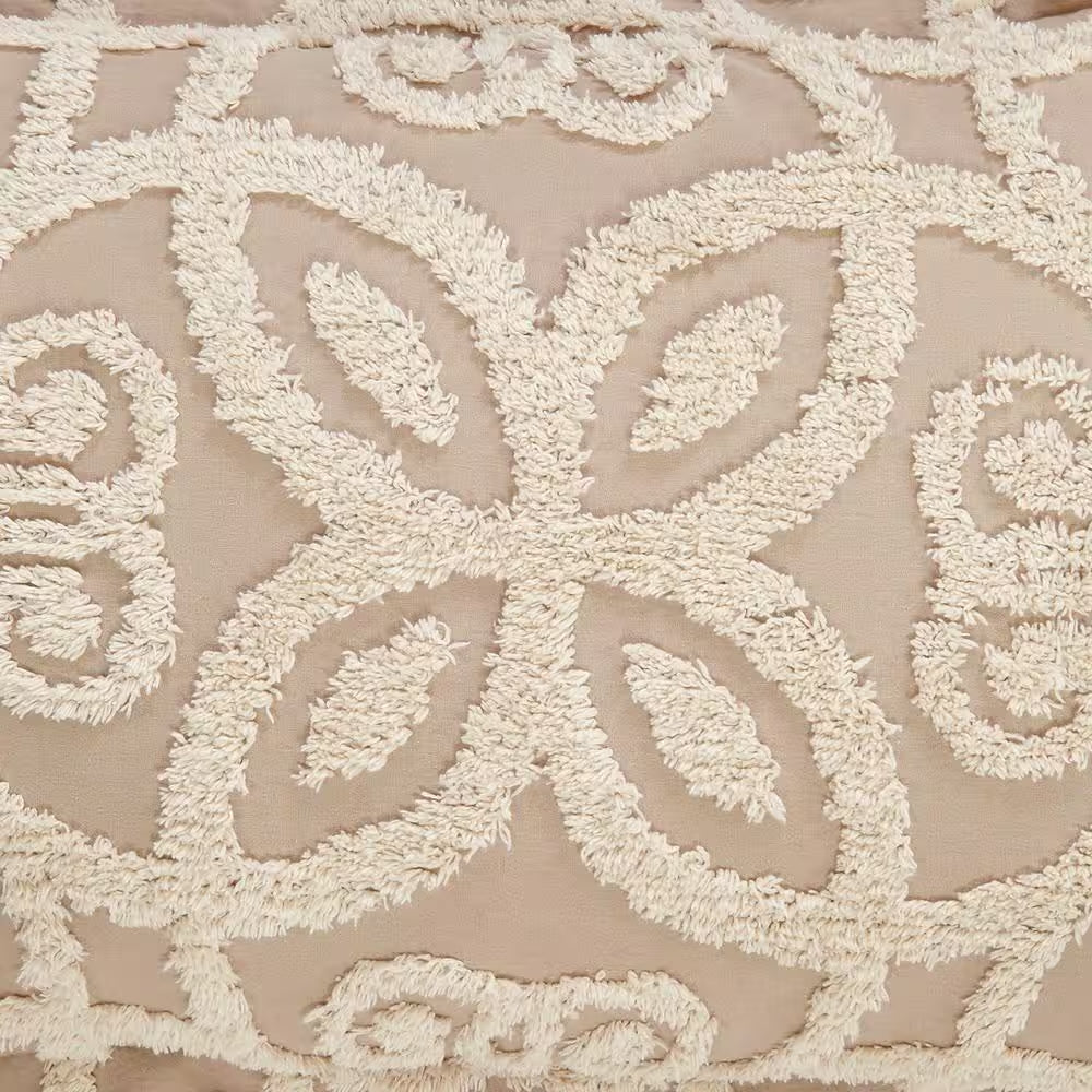 Eden Comforter 2-Piece Floral Design Linen & Ivory Twin 100% Cotton Tufted Chenille Comforter Set