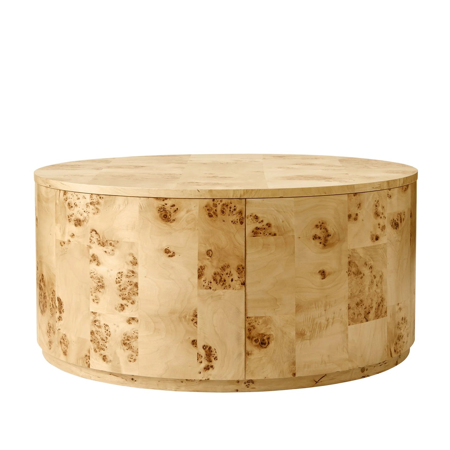 Burlwood round Coffee Table, Light Burl Wood Veneer
