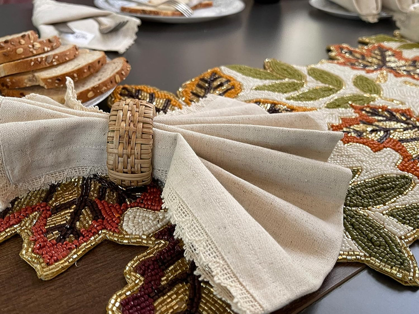 Cloth Dinner Napkins Linen Flax Cotton 18X18 Inch with Lace Set of 12, Natural Mitered Corners Perfect for Wedding Mashine Washable Reusable Napkins Dinner, Parties and Table Decorations