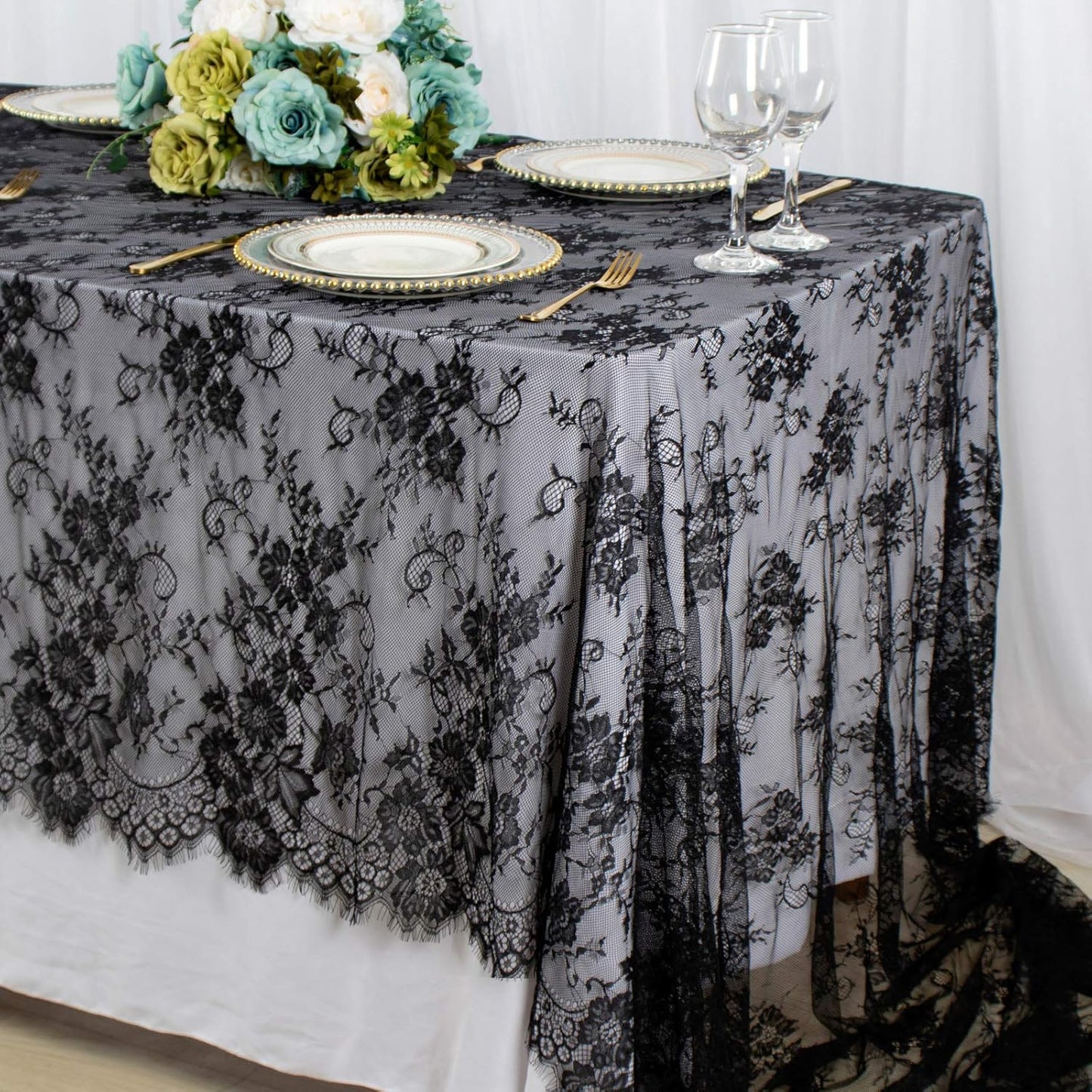 Shinybeauty Lace Tablecloth Black 60X120 Inch Vintage Floral Lace Table Cloth Em
