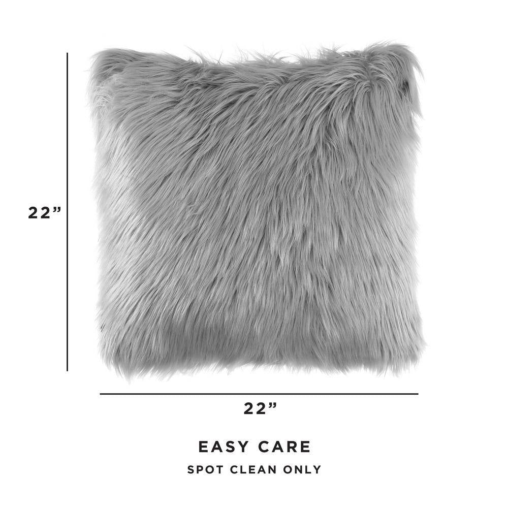 Sheepskin Faux Fur Gray 22 In. X 22 In. Plush Acrylic Decorative Pillow