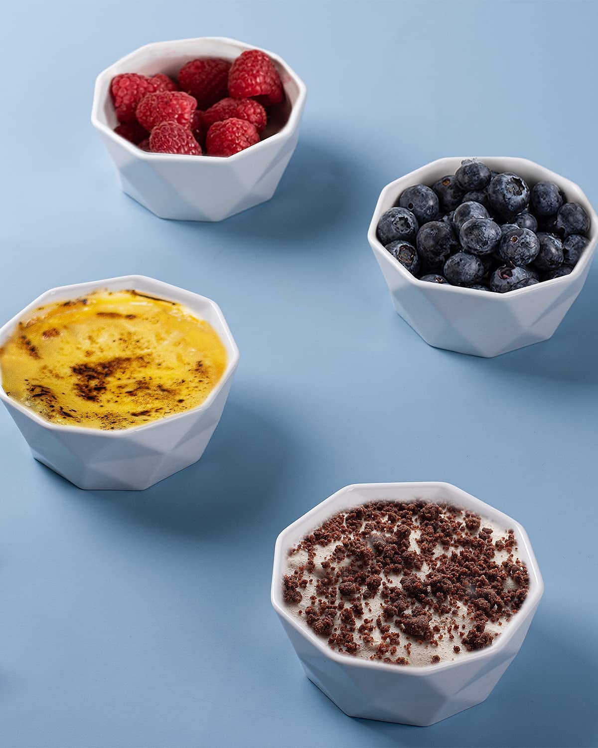 Ramekins 8 Oz, Creme Brulee Ramekins, Porcelain Ramekins Oven Safe, Geometric Style Ramekins for Baking Souffle, Ice Cream, Snack, Charcuterie Bowls, Set of 6, White