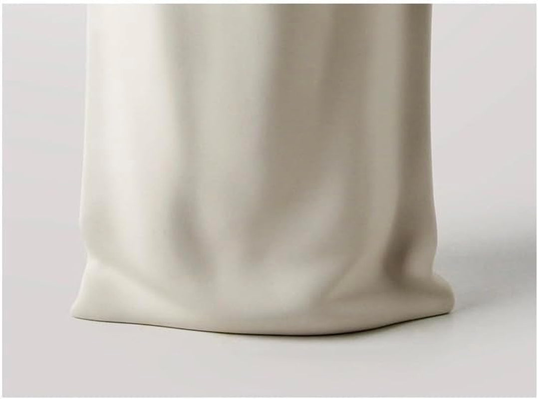 Creative Fold Paper Bag Ceramic Vase Handmade Ceramic Vase Living Room Bedroom Model Room Flower Arrangement Ornaments Jewelry (White)