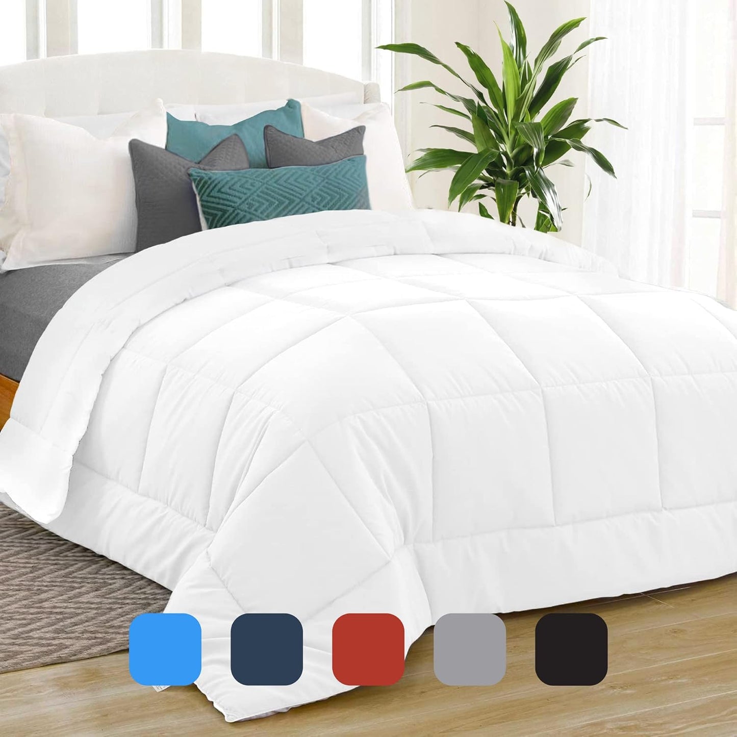 Comforter - Queen Size, White, Microfiber, down Alternative, Reversible, Box Stitched