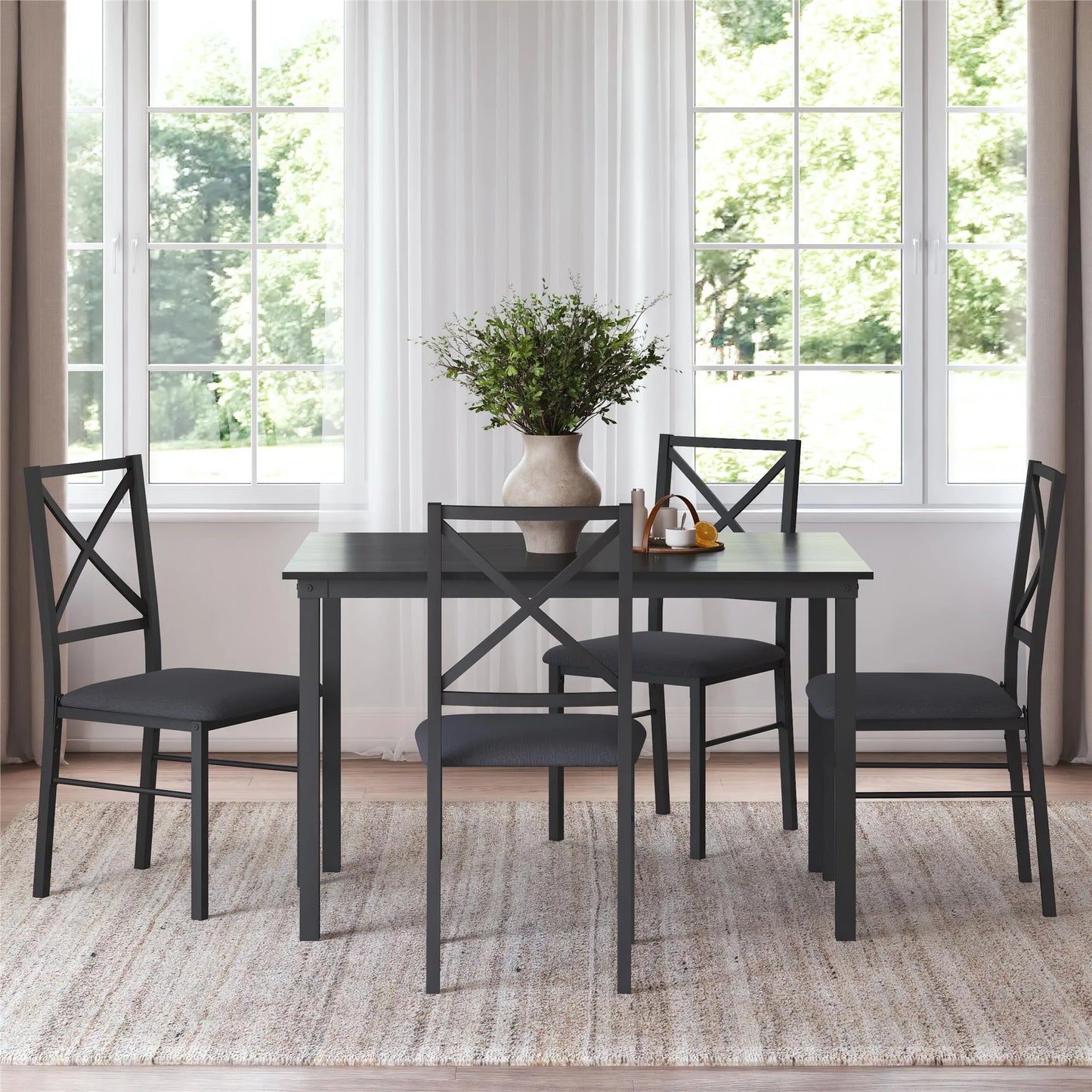 5-Piece Dining Table and Chair Set for 4, Black