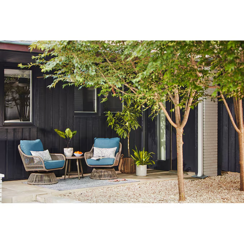 Killian 3 -Piece Wicker Patio Conversation Set with Blue Cushions