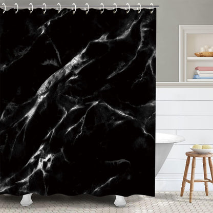 Black Marble Shower Curtain Set with 12 Hooks, Bathroom Decor, 72Wx72H