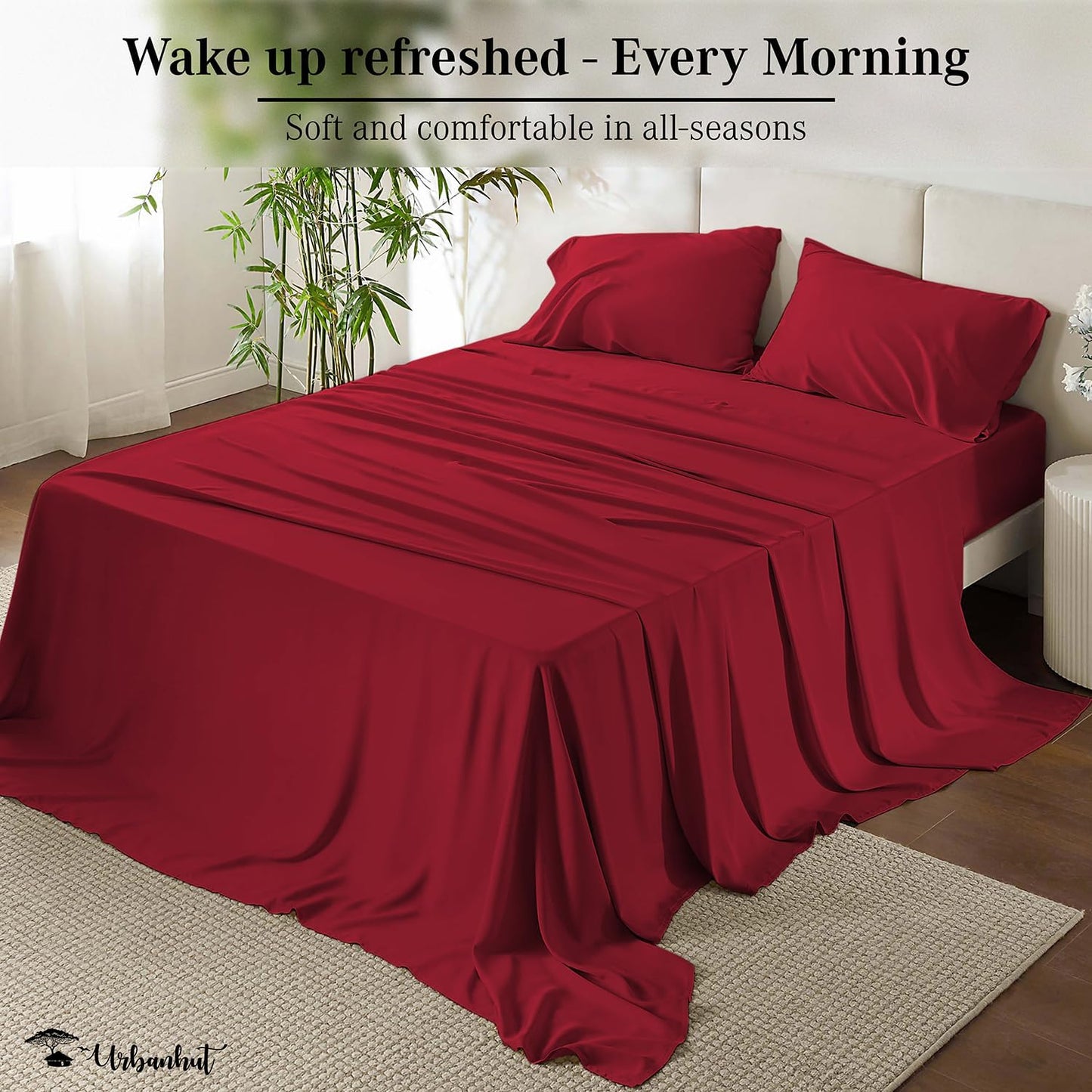 700 Thread Count Egyptian Cotton California King Sheets, 4Pc Sheet Set Soft Luxury Bed Sheets for Cal King Size Bed, Sateen Weave Hotel Sheets, 16'' Elasticized Deep Pocket - Burgundy
