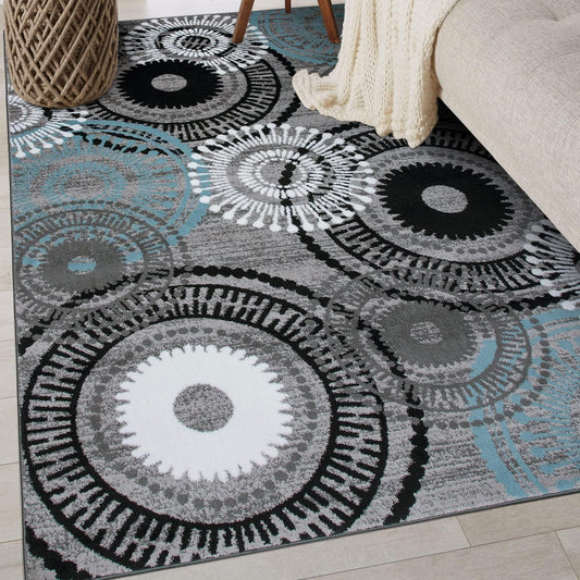 Contemporary Circles Area Rug 10' X 14' Blue