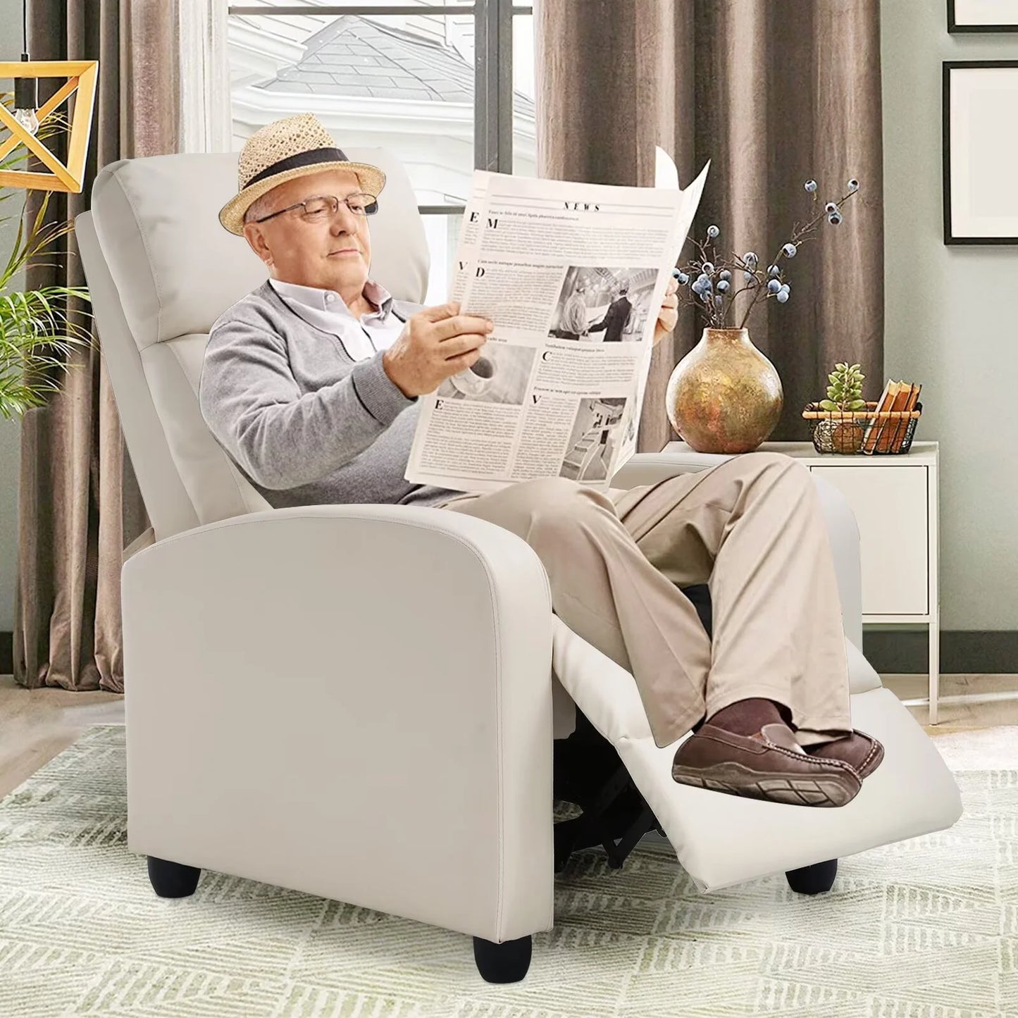 Recliner Chair for Living Room Home Theater Seating Single Reclining Sofa Lounge with Padded Seat Backrest (Beige)