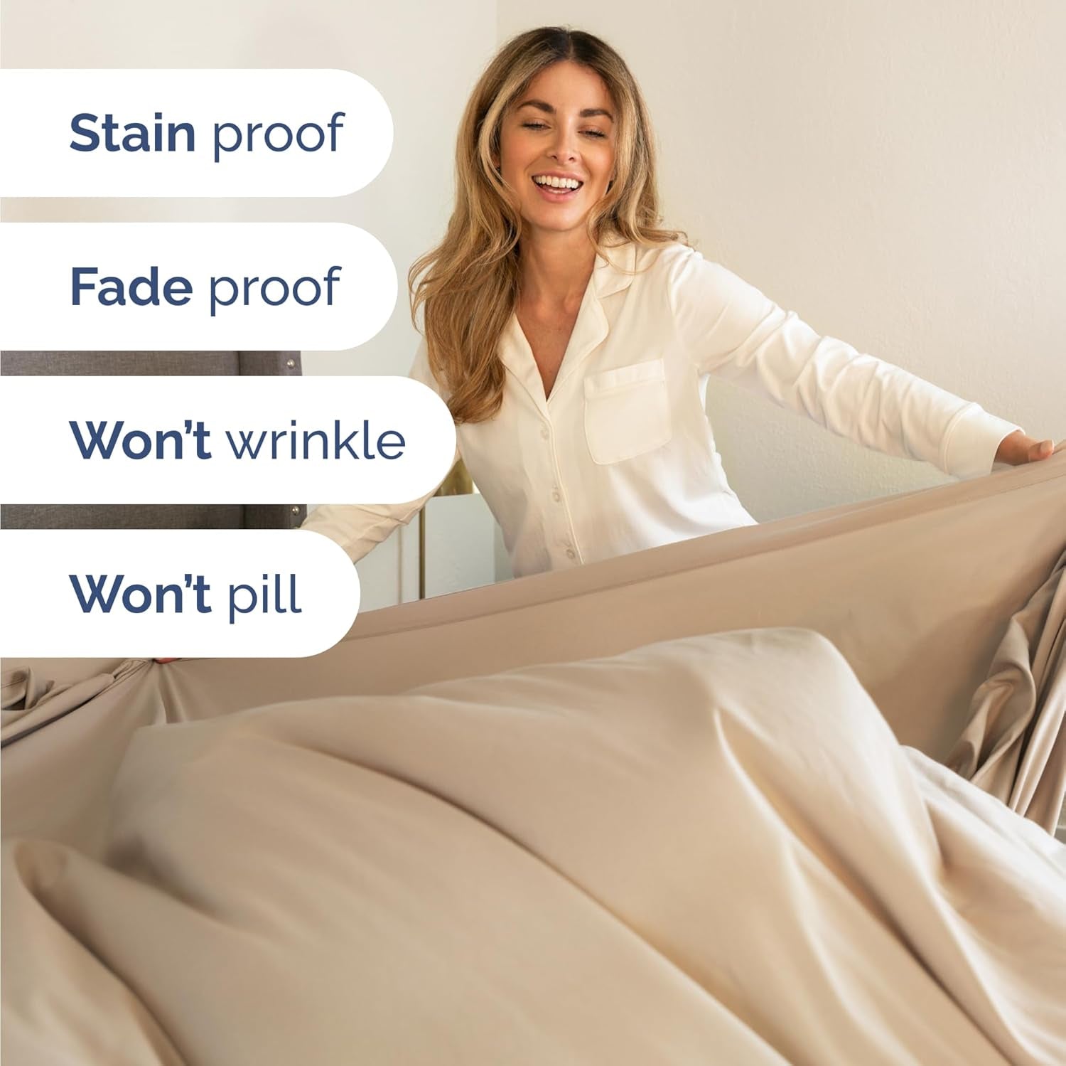 Twin 4 Piece Sheet Set - Cooling Sheets for Hot Sleepers - Hotel Luxury Bedding Set with 8-16 Inch Deep Pockets - 1 Flat & 1 Fitted and 2 Pillowcases - Ultra Soft, Easy Care and Wrinkle Free - Cream