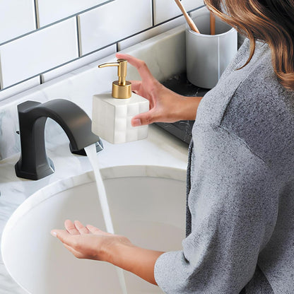 Hand Soap Dispenser Dish Cube Soap Dispenser Countertop 7.44 FL OZ. /220 ML Hand Lotion Pump Bottle Ceramic Lotion Container Liquid Hand Soap Jar Shower Dispenser Kitchen Bathroom Décor (White)